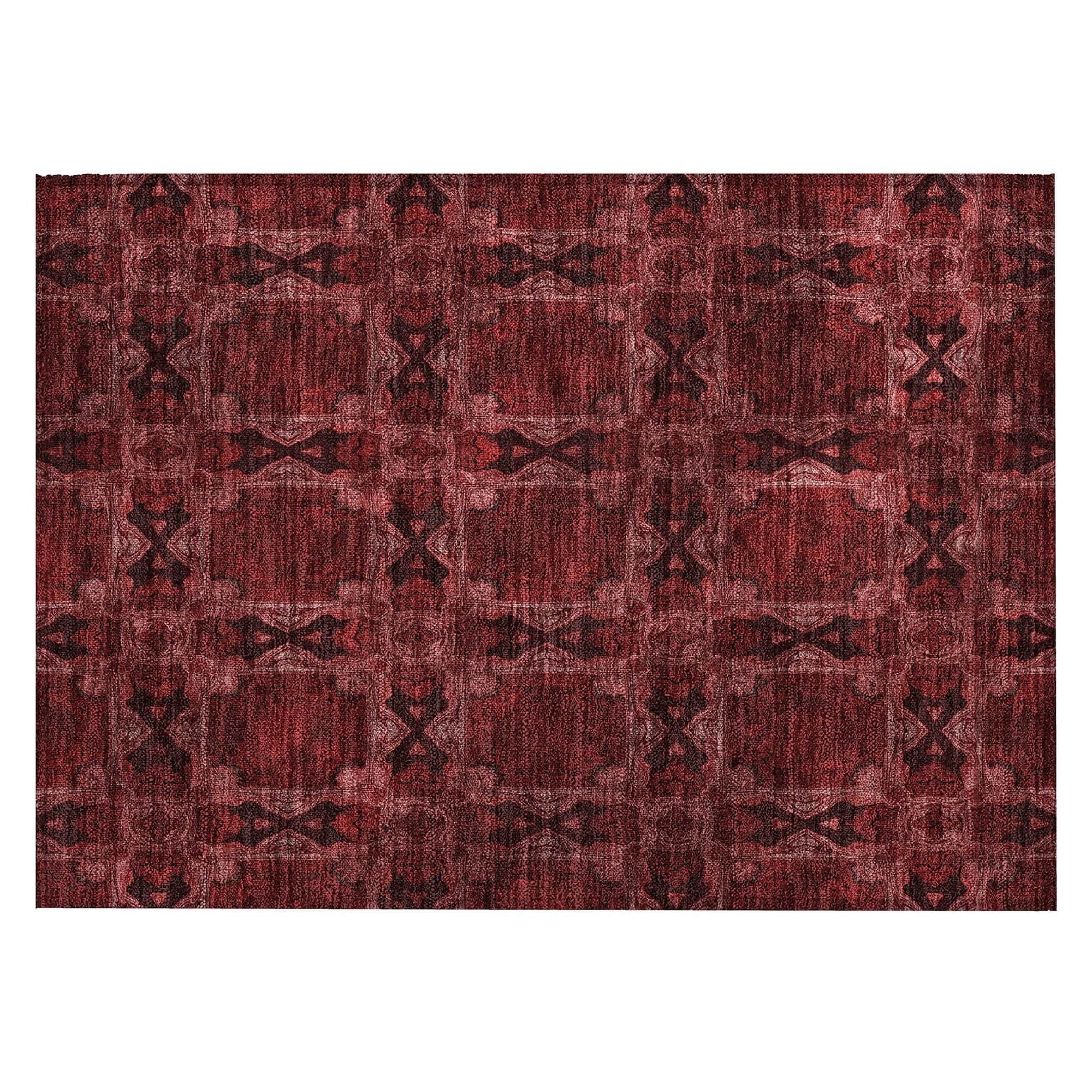 Machine Washable Burgundy Red Rug - Indoor / Outdoor - Kids / Pet Friendly Panel Print Rug