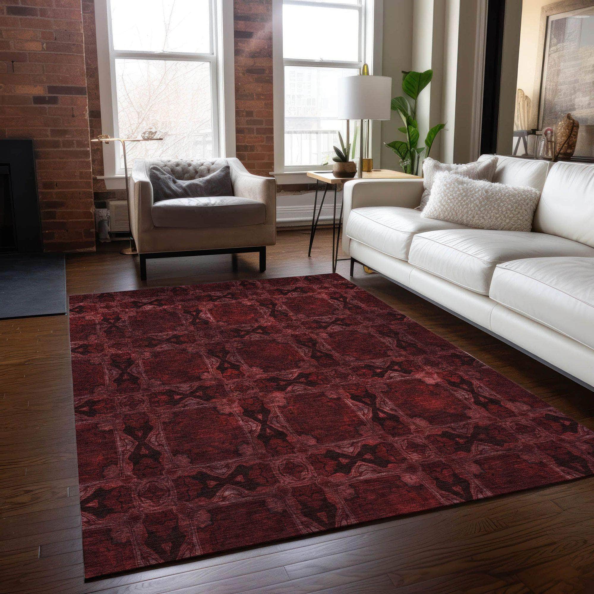 Machine Made ACN564 Burgundy Red Rugs