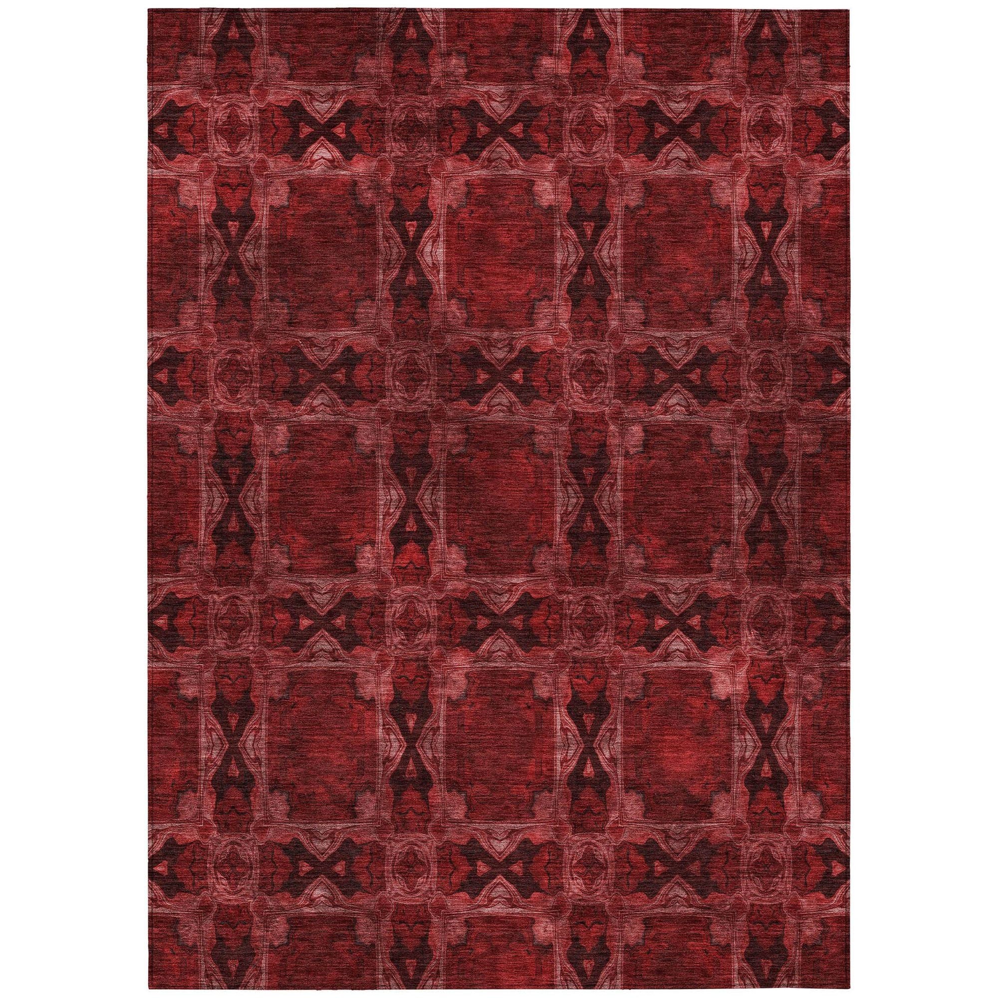 Machine Washable Burgundy Red Rug - Indoor / Outdoor - Kids / Pet Friendly Panel Print Rug