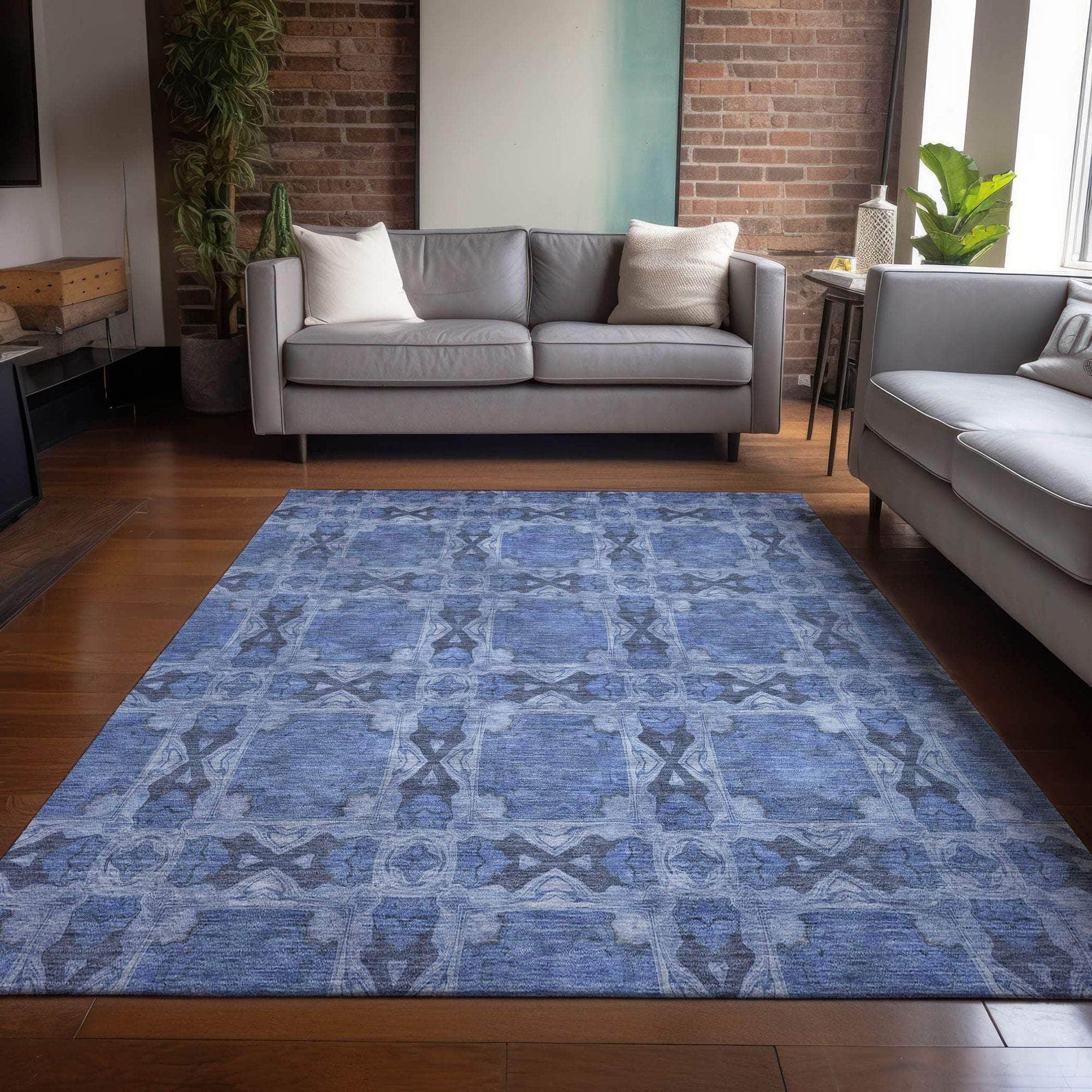 Machine Made ACN564 Denim Blue Rugs