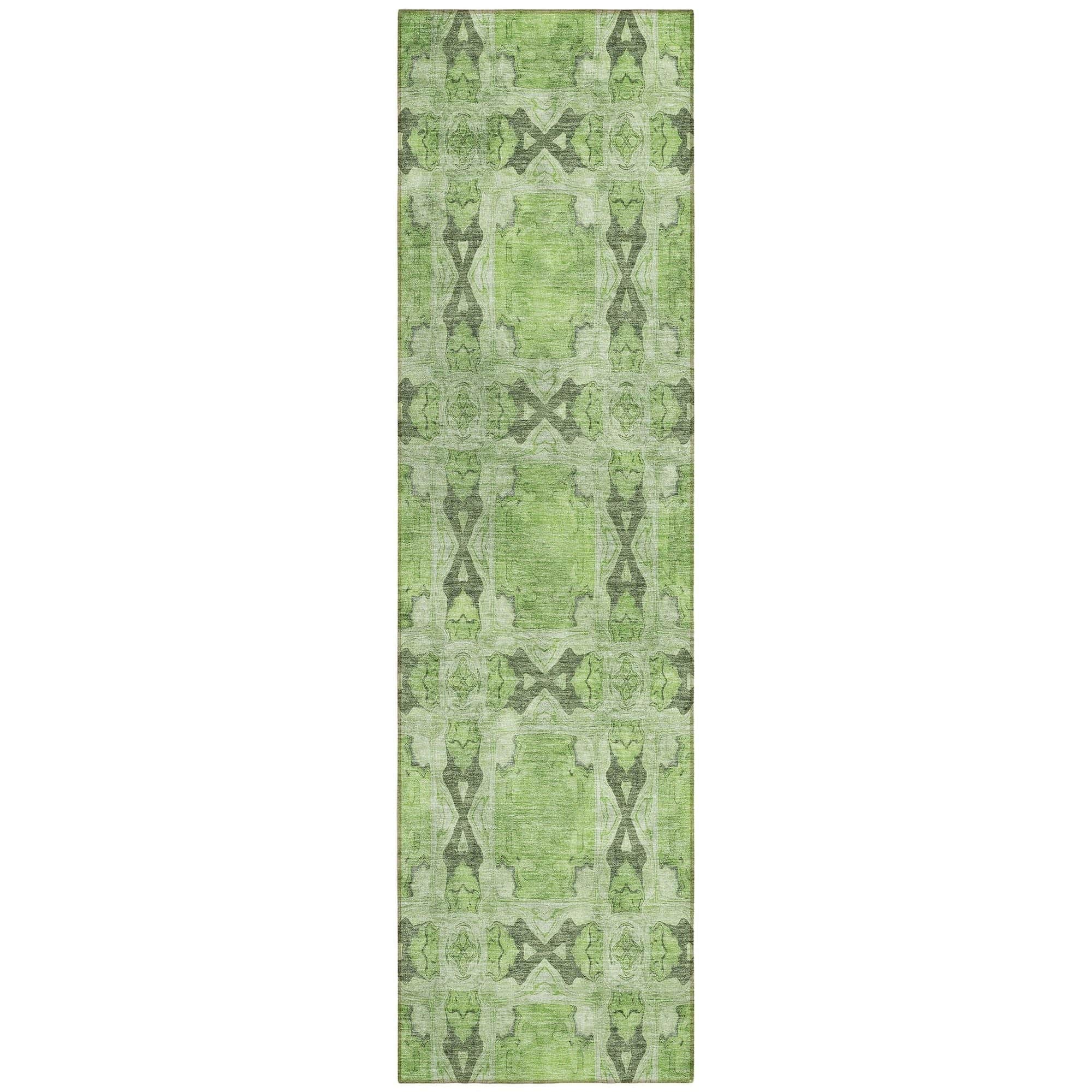 Machine Washable Green Rug - Indoor / Outdoor - Kids / Pet Friendly Panel Print Rug