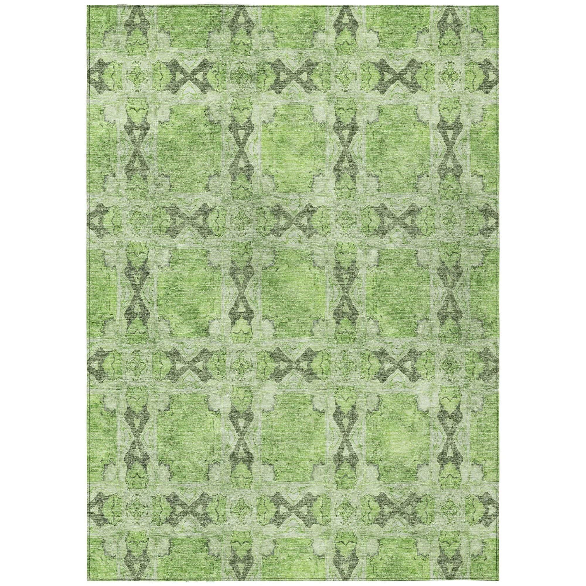 Machine Washable Green Rug - Indoor / Outdoor - Kids / Pet Friendly Panel Print Rug