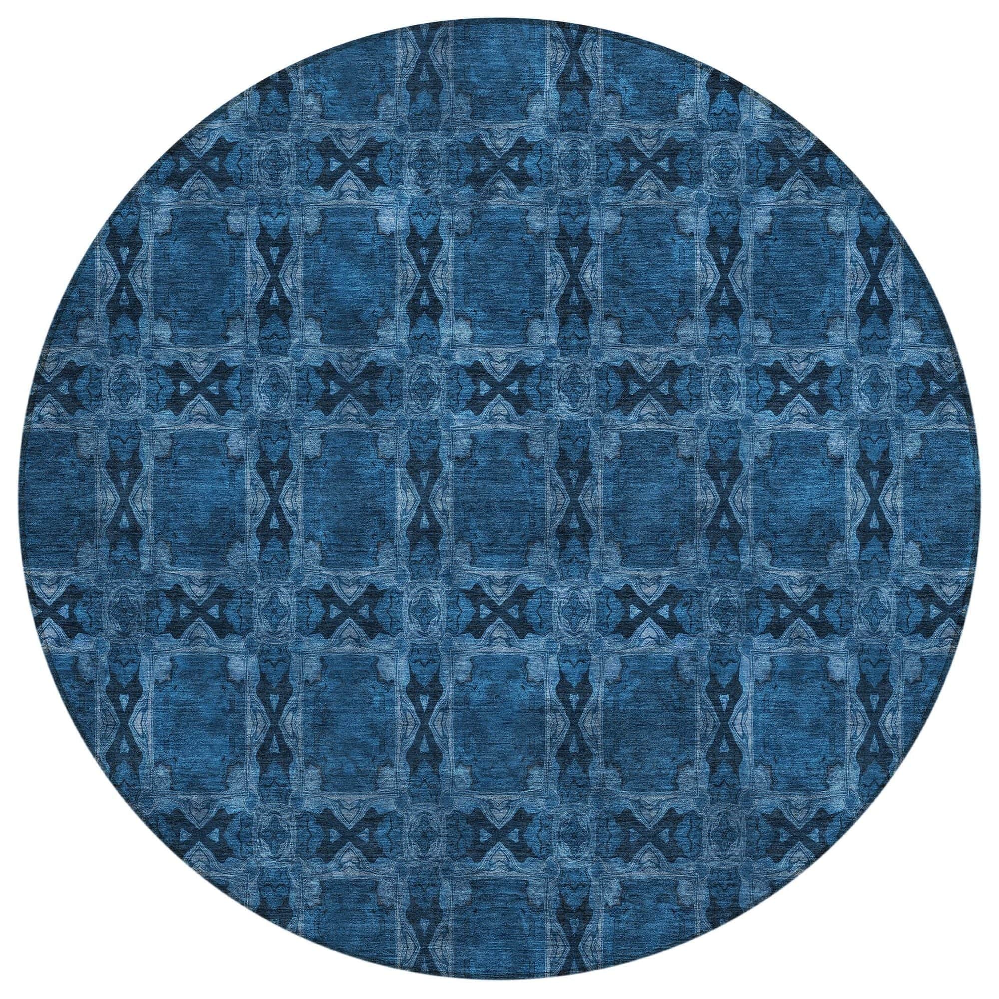 Machine Washable Navy Blue Rug - Indoor / Outdoor - Kids / Pet Friendly Panel Print Rug