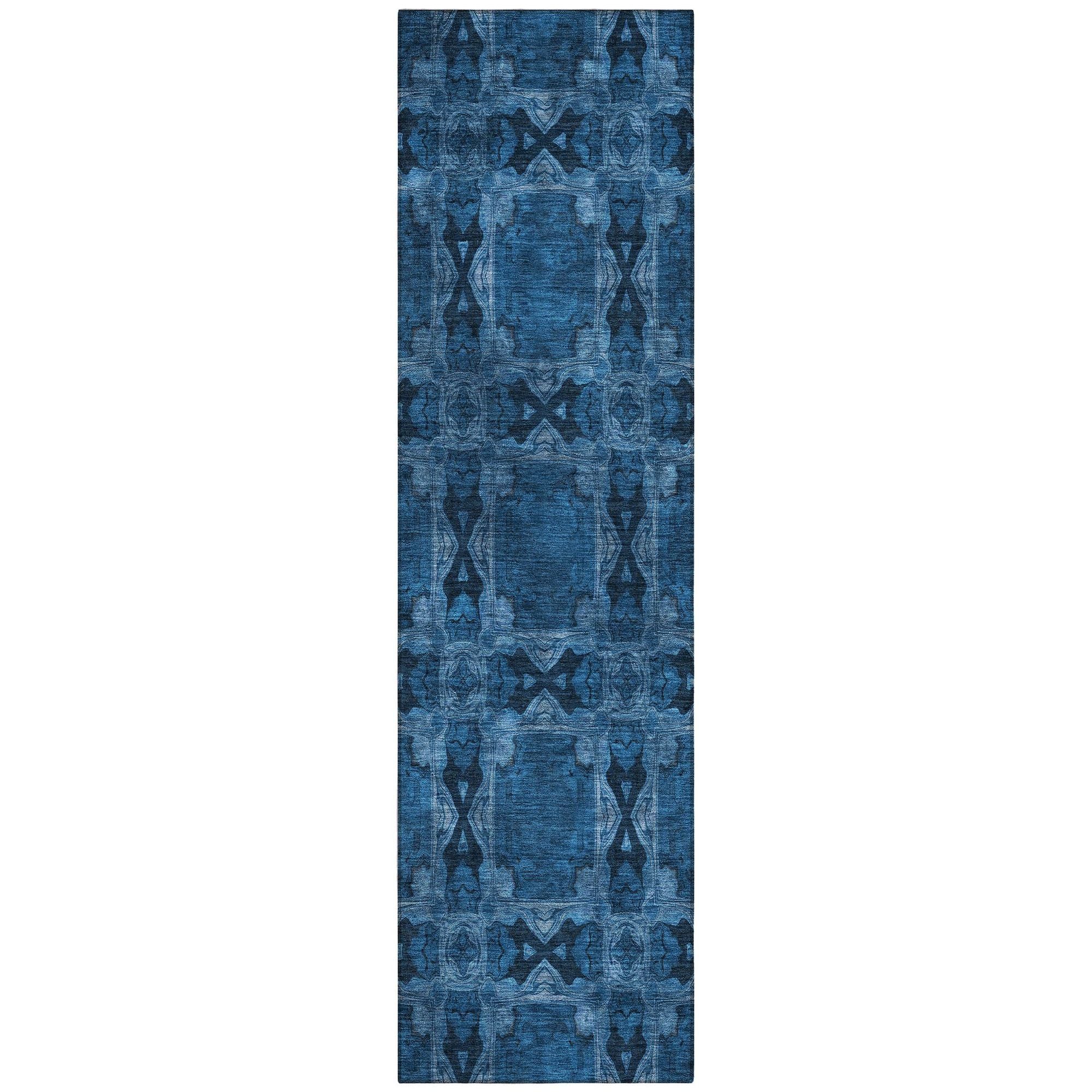 Machine Washable Navy Blue Rug - Indoor / Outdoor - Kids / Pet Friendly Panel Print Rug