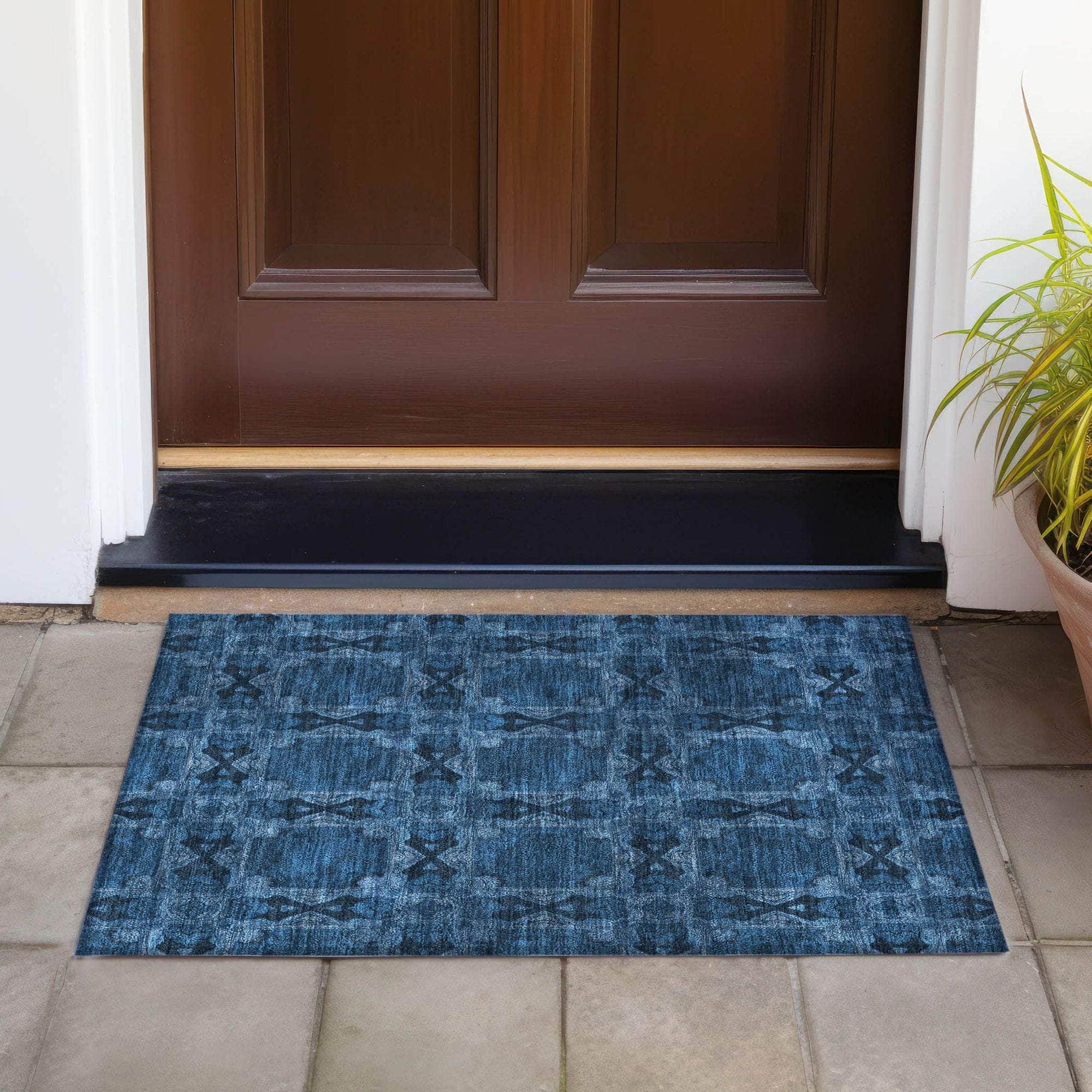 Machine Made ACN564 Navy Blue Rugs