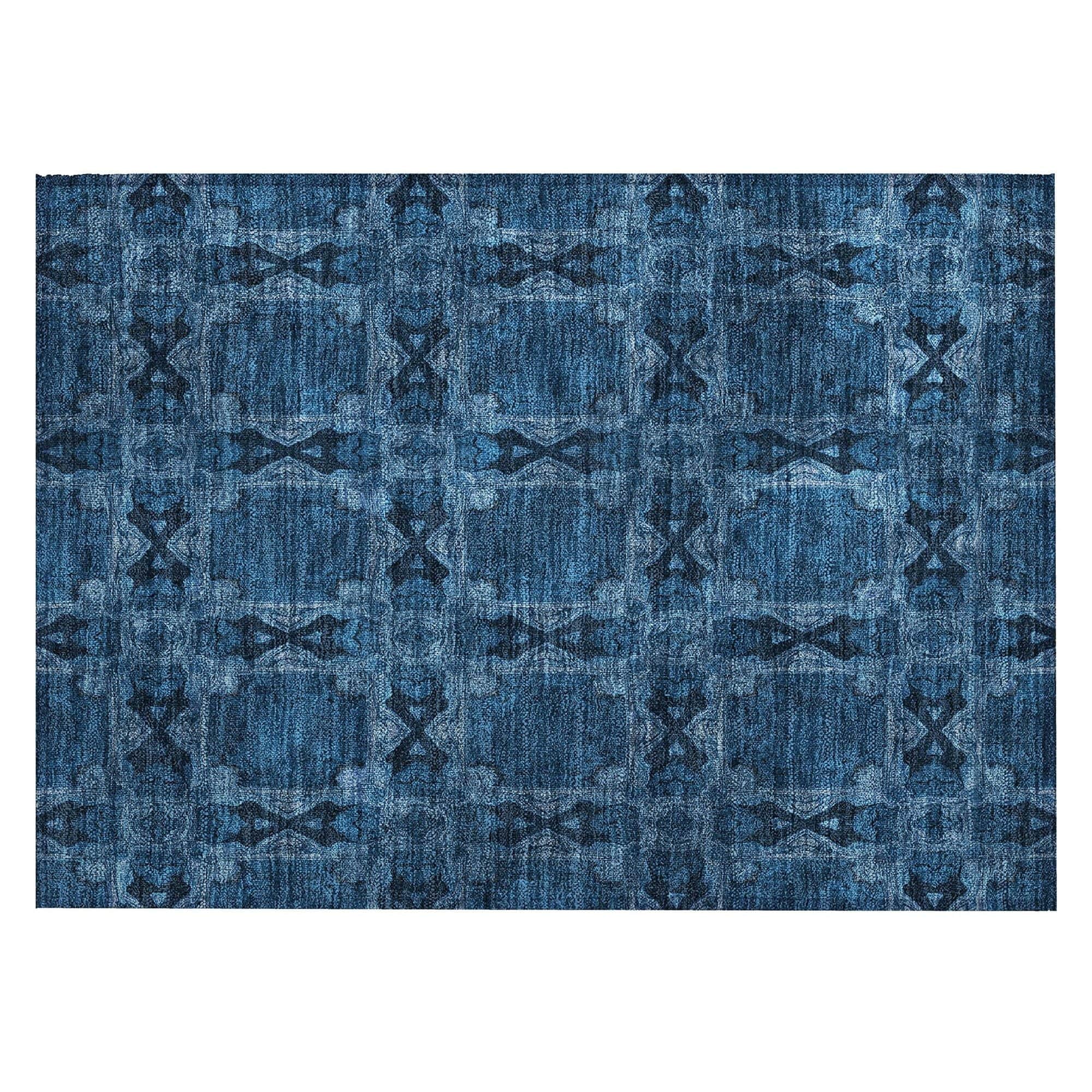 Machine Washable Navy Blue Rug - Indoor / Outdoor - Kids / Pet Friendly Panel Print Rug