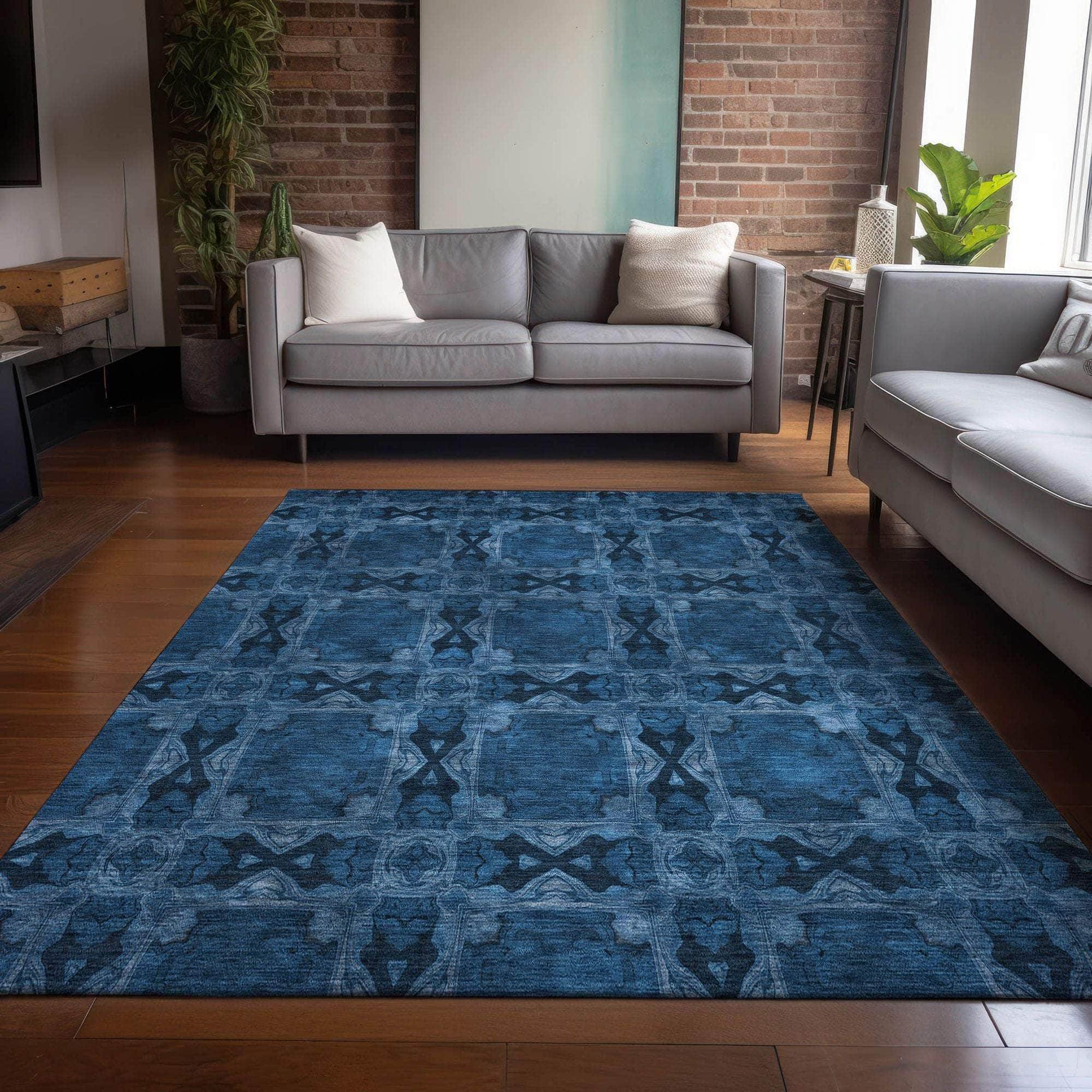 Machine Made ACN564 Navy Blue Rugs