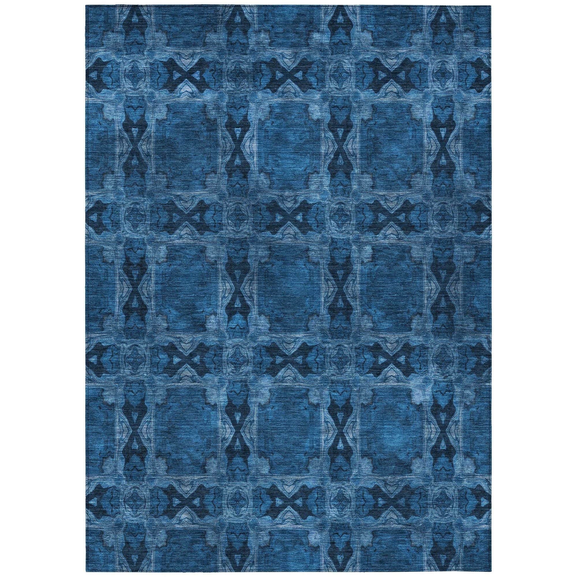 Machine Washable Navy Blue Rug - Indoor / Outdoor - Kids / Pet Friendly Panel Print Rug