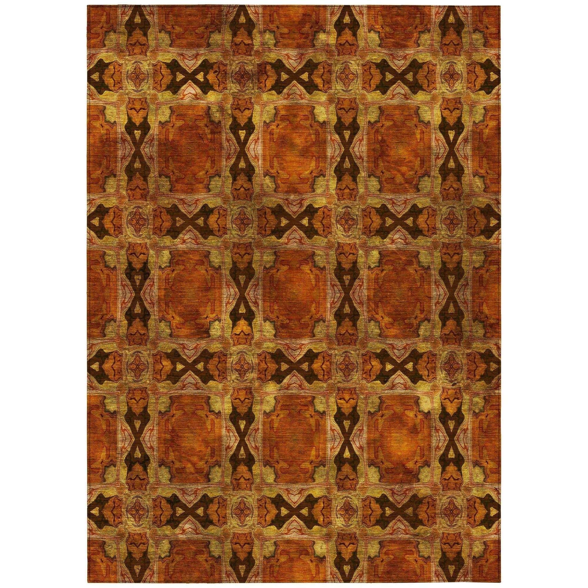 Machine Washable Paprika Orange Rug - Indoor / Outdoor - Kids / Pet Friendly Panel Print Rug