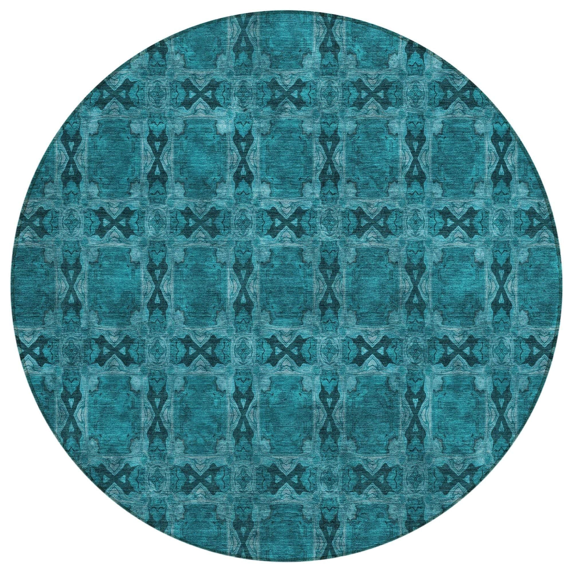 Machine Washable Teal Rug - Indoor / Outdoor - Kids / Pet Friendly Panel Print Rug