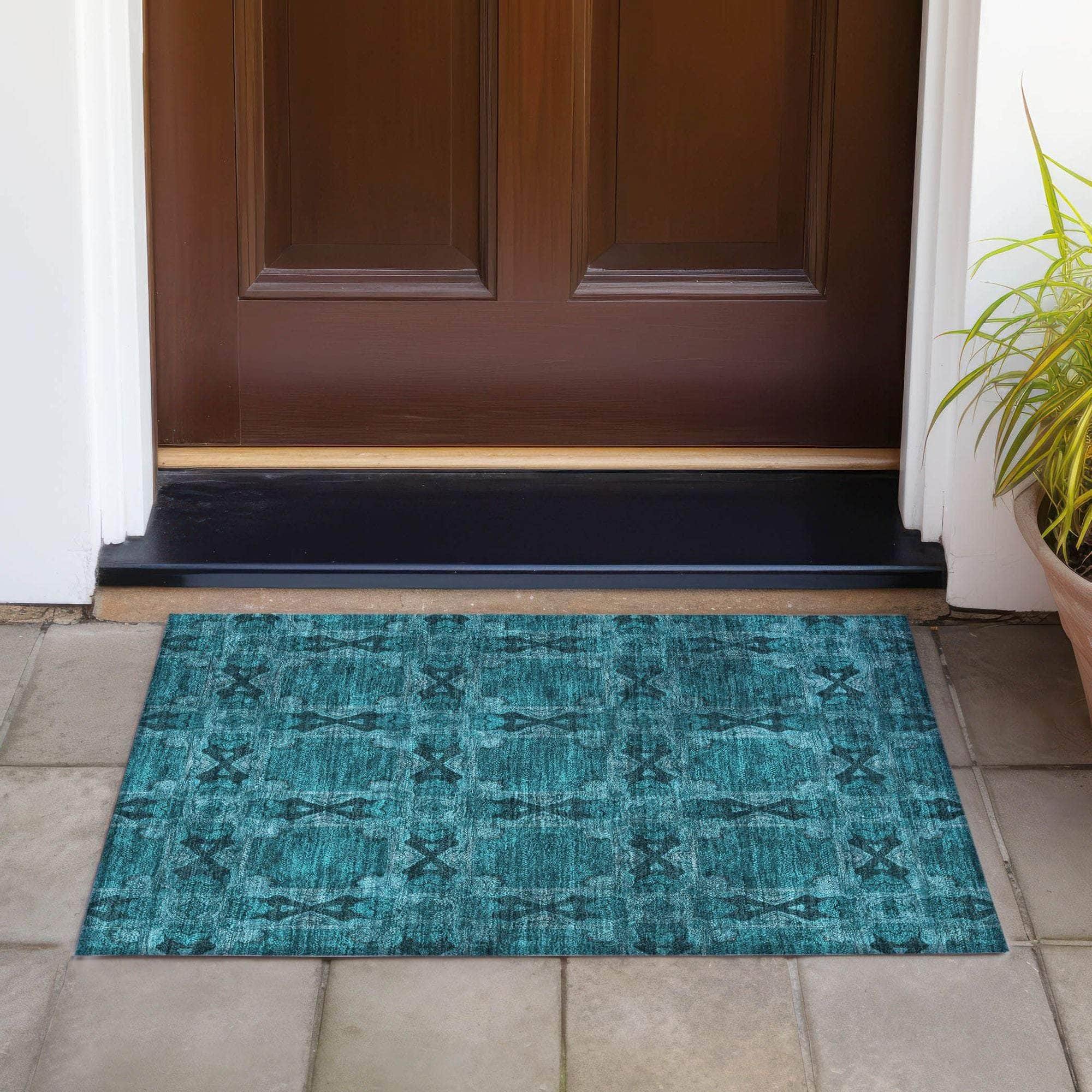 Machine Made ACN564 Teal Rugs