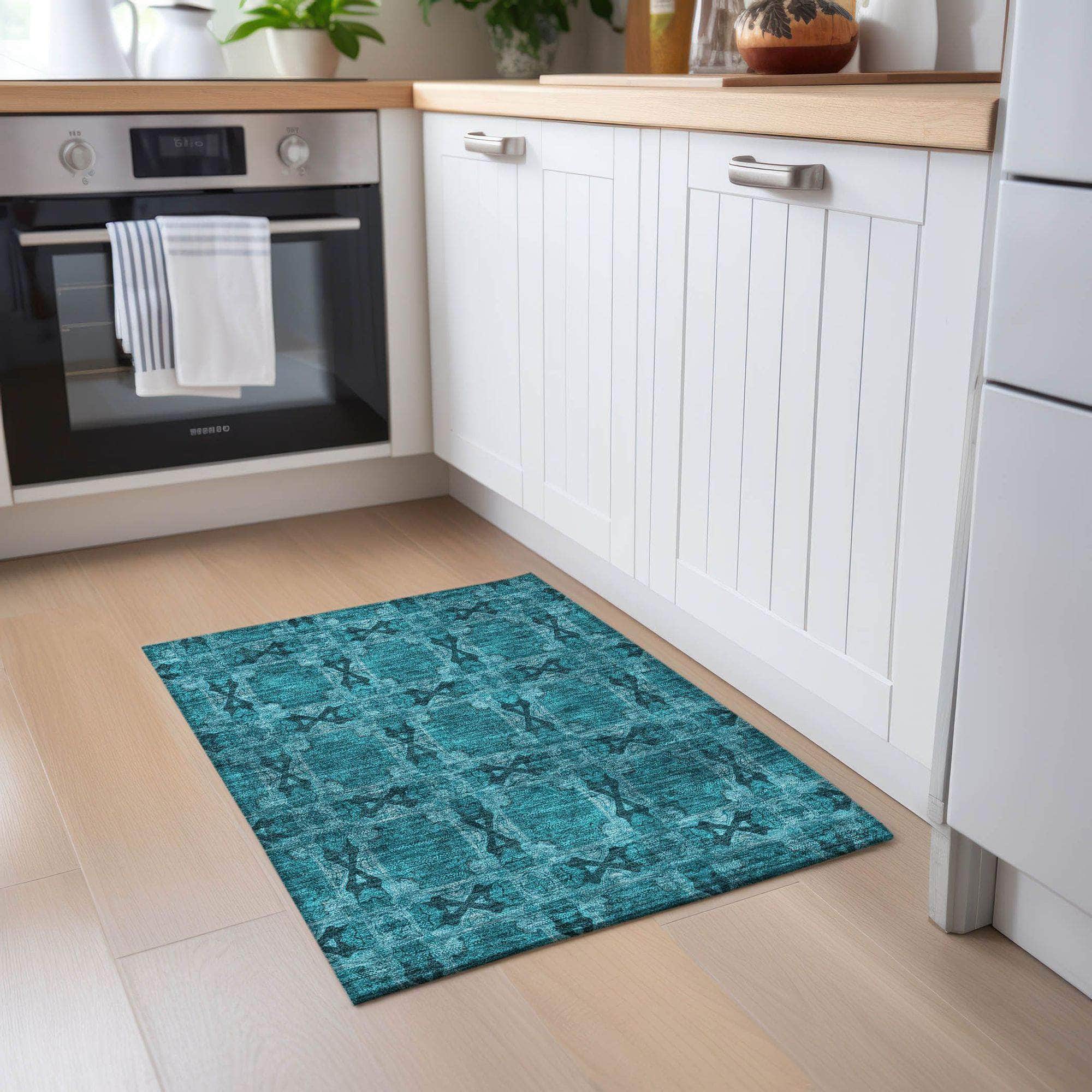 Machine Made ACN564 Teal Rugs