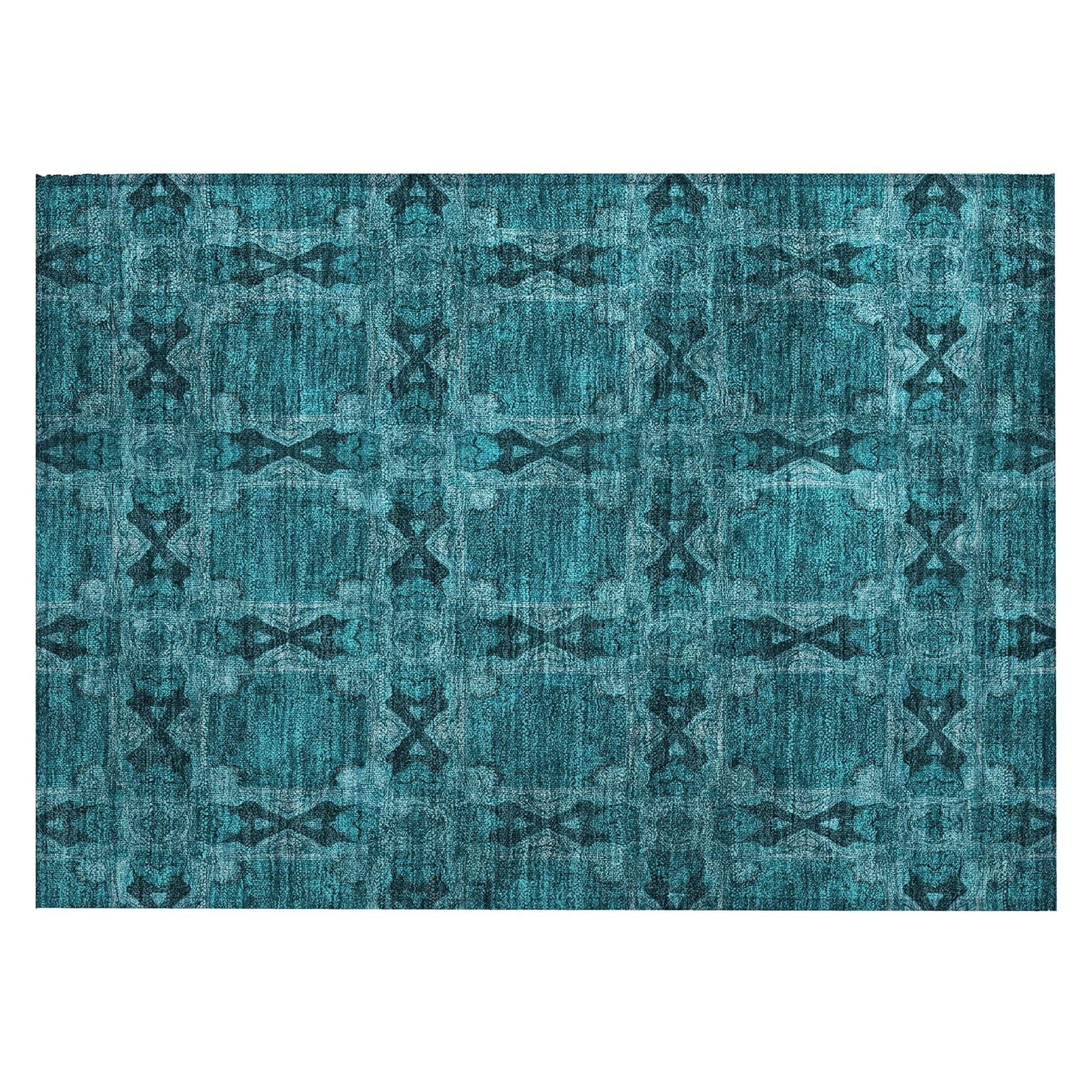 Machine Washable Teal Rug - Indoor / Outdoor - Kids / Pet Friendly Panel Print Rug