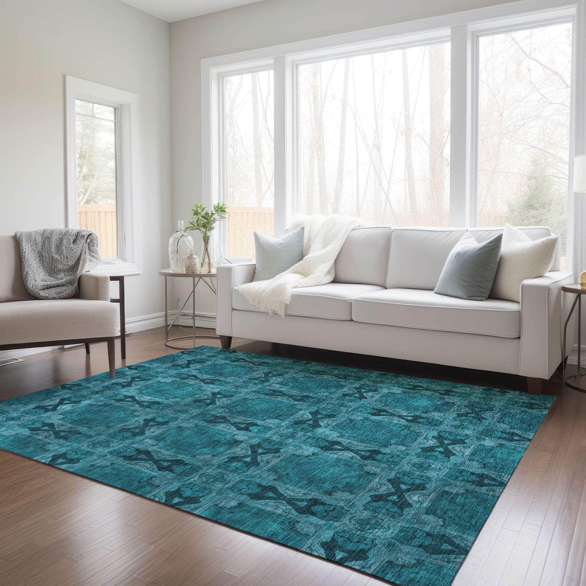 Machine Made ACN564 Teal Rugs