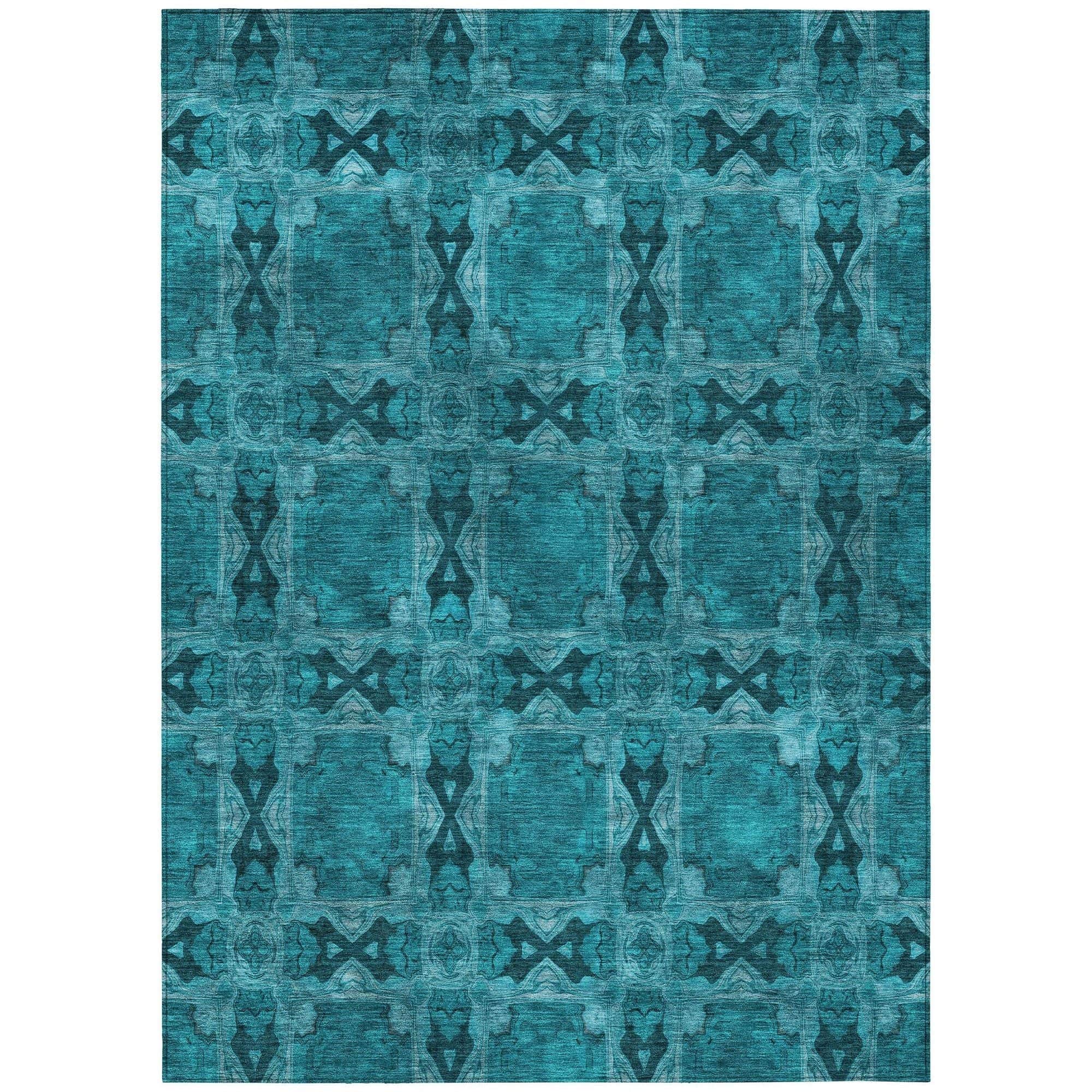 Machine Washable Teal Rug - Indoor / Outdoor - Kids / Pet Friendly Panel Print Rug