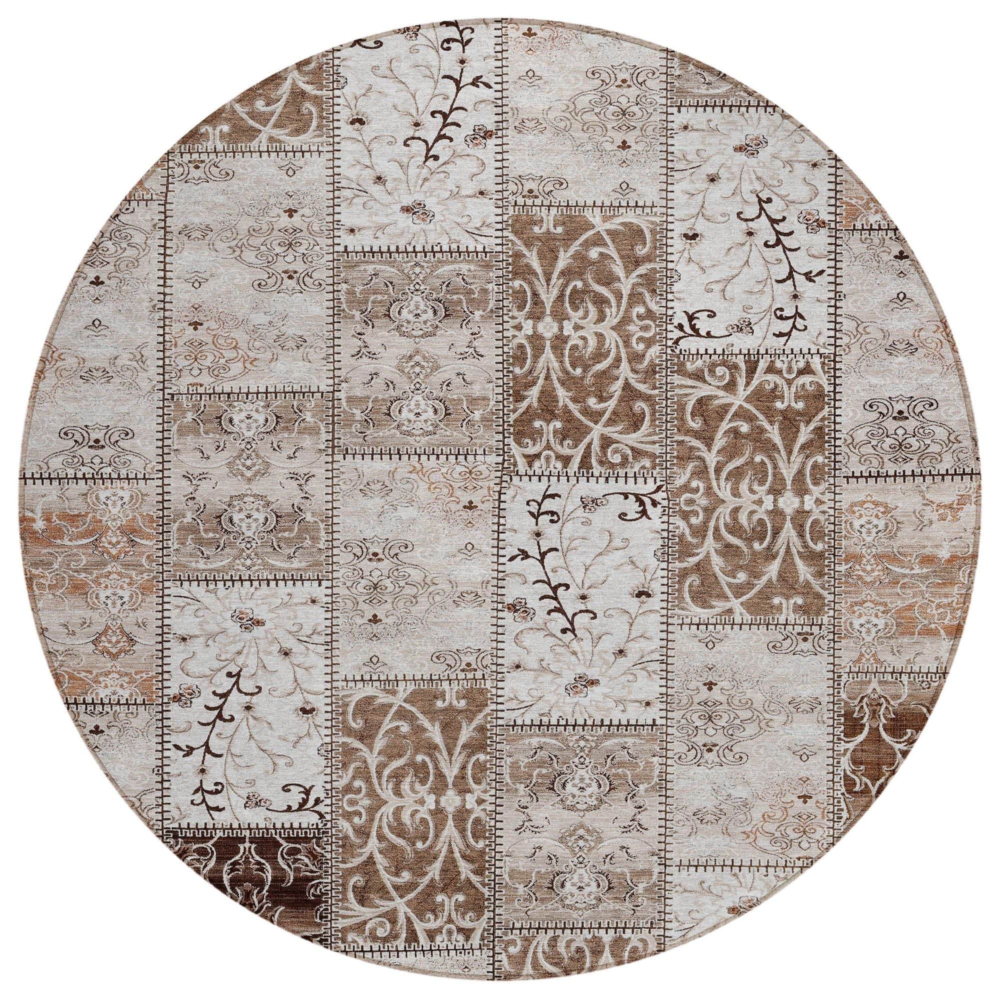 Machine Washable Beige Brown Rug - Indoor / Outdoor - Kids / Pet Friendly Panel Print Rug