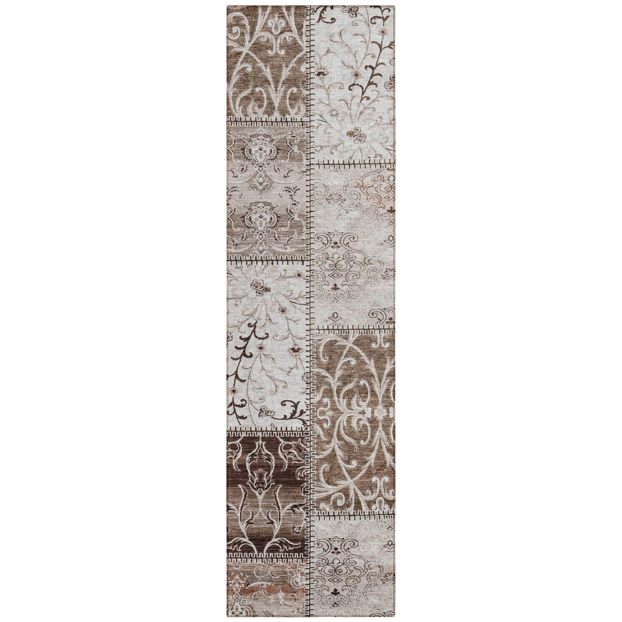 Machine Washable Beige Brown Rug - Indoor / Outdoor - Kids / Pet Friendly Panel Print Rug