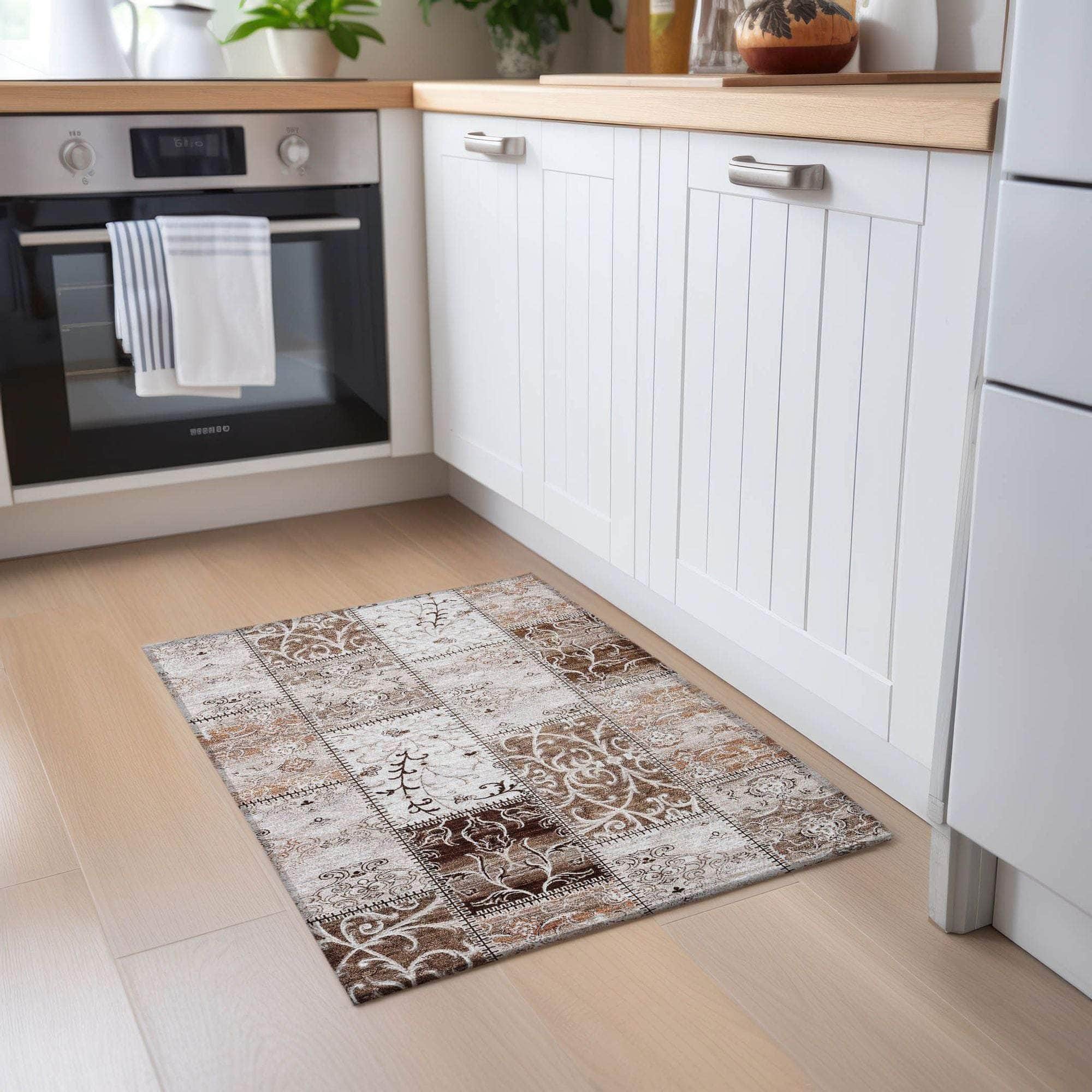 Machine Made ACN566 Beige Brown Rugs