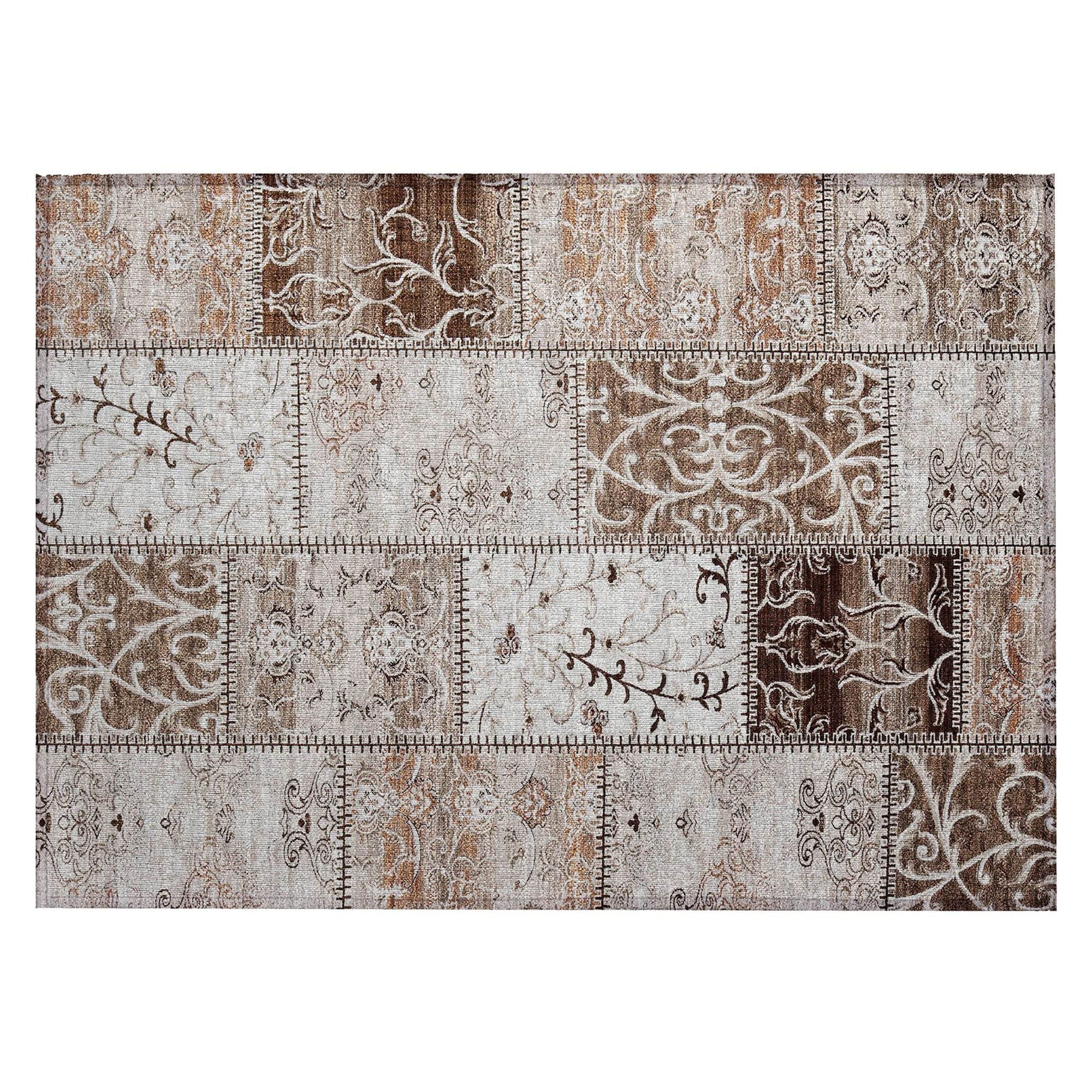 Machine Washable Beige Brown Rug - Indoor / Outdoor - Kids / Pet Friendly Panel Print Rug