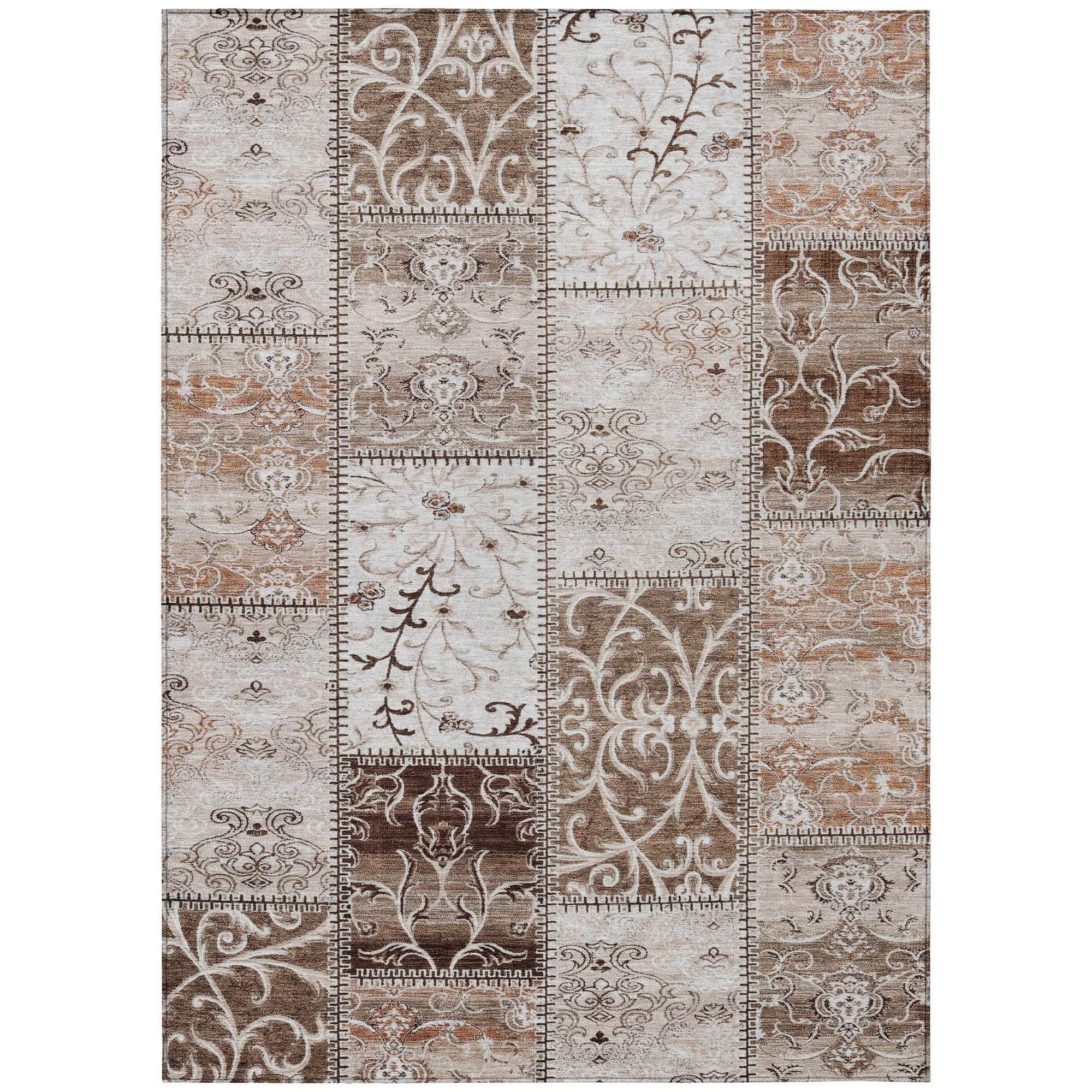Machine Washable Beige Brown Rug - Indoor / Outdoor - Kids / Pet Friendly Panel Print Rug