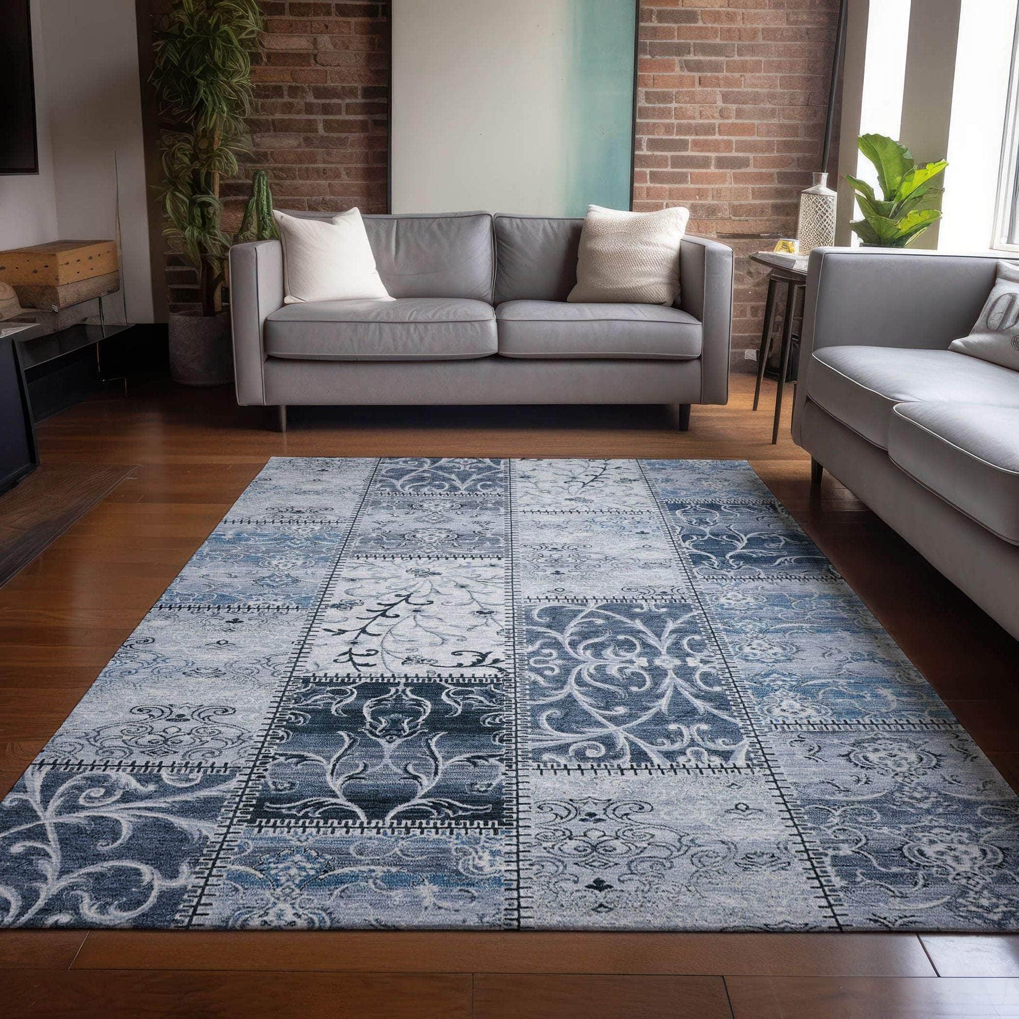 Machine Made ACN566 Denim Blue Rugs