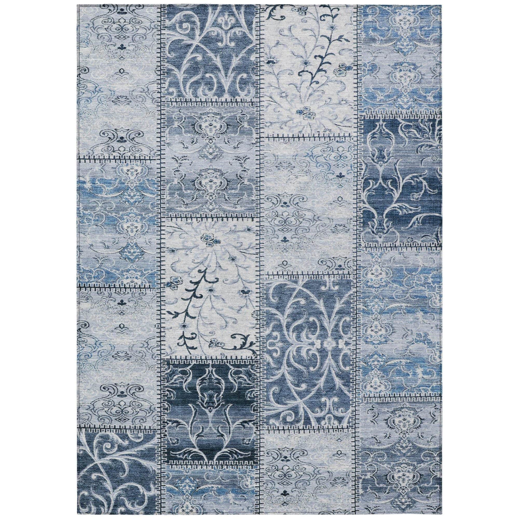 Machine Washable Denim Blue Rug - Indoor / Outdoor - Kids / Pet Friendly Panel Print Rug