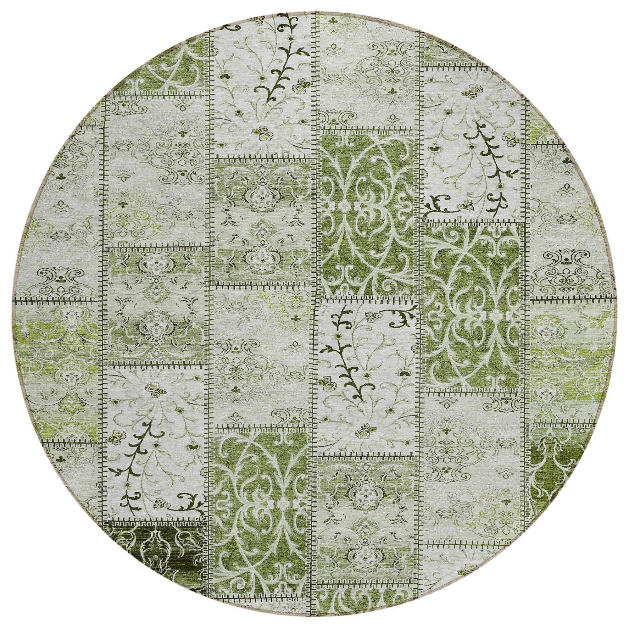 Machine Washable Green Rug - Indoor / Outdoor - Kids / Pet Friendly Panel Print Rug