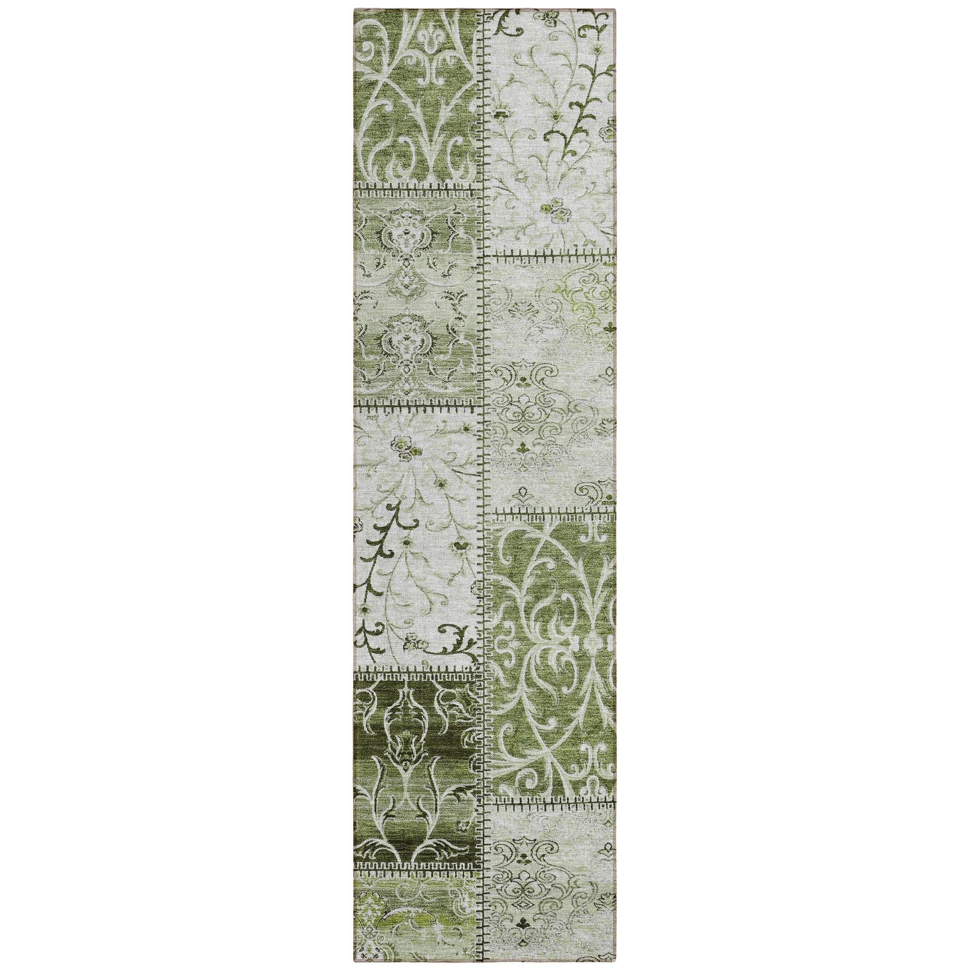 Machine Washable Green Rug - Indoor / Outdoor - Kids / Pet Friendly Panel Print Rug