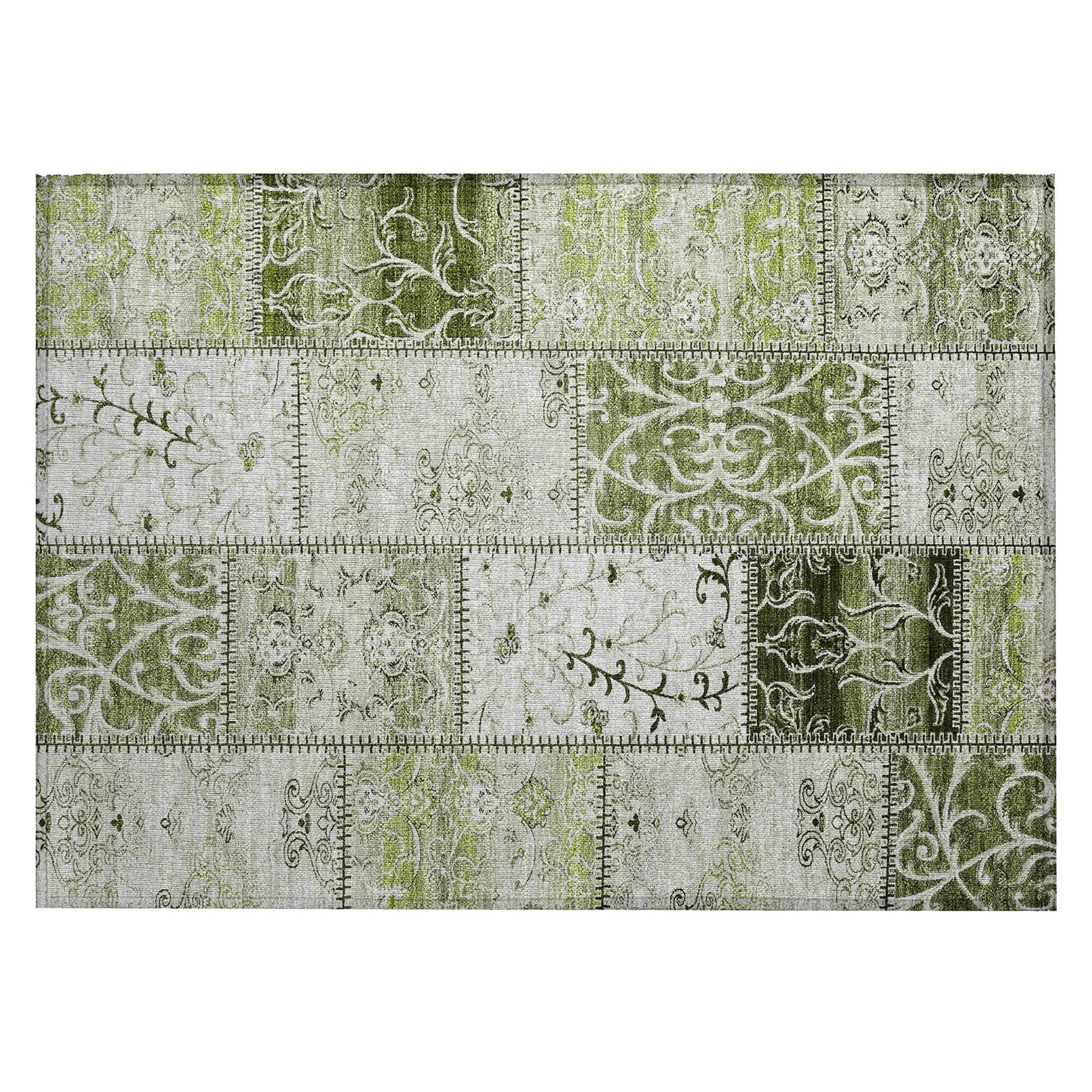 Machine Washable Green Rug - Indoor / Outdoor - Kids / Pet Friendly Panel Print Rug