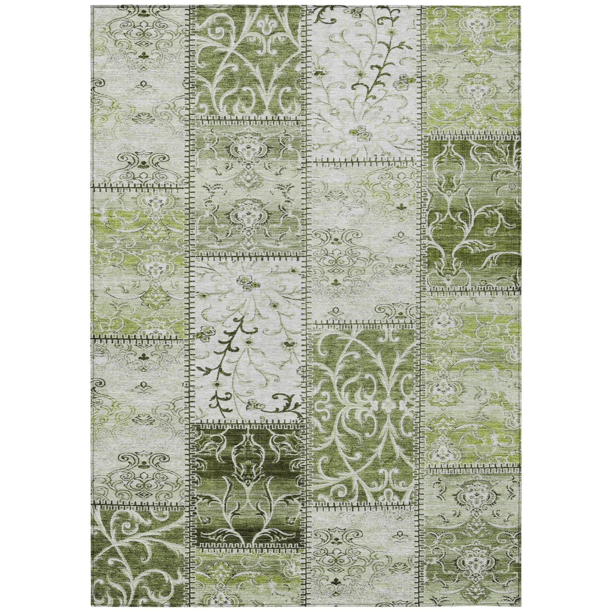 Machine Washable Green Rug - Indoor / Outdoor - Kids / Pet Friendly Panel Print Rug