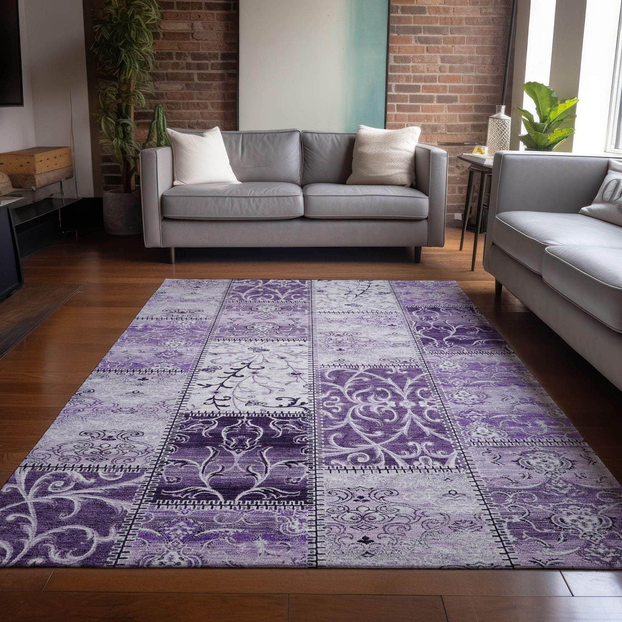 Machine Made ACN566 Purple Rugs