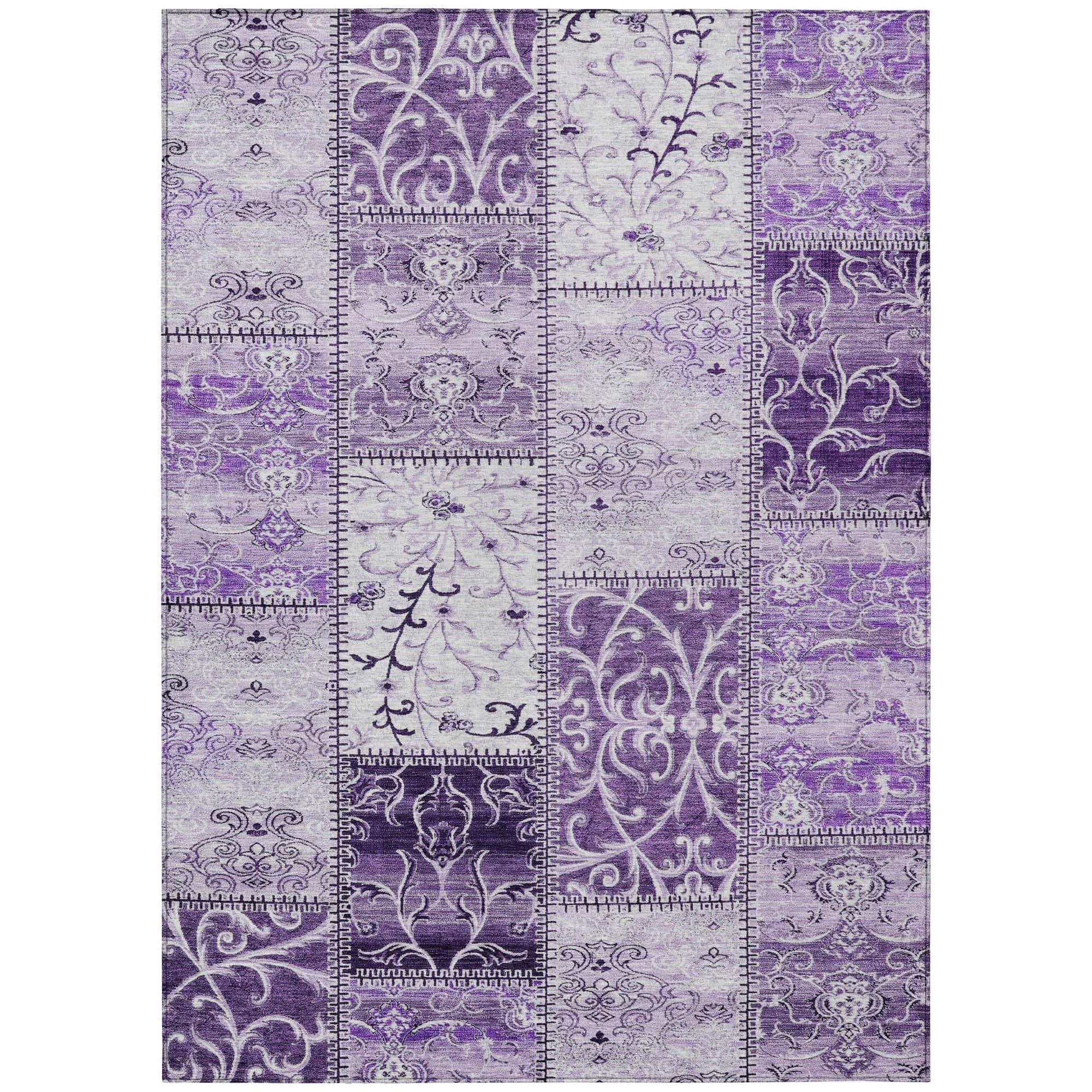 Machine Washable Purple Rug - Indoor / Outdoor - Kids / Pet Friendly Panel Print Rug