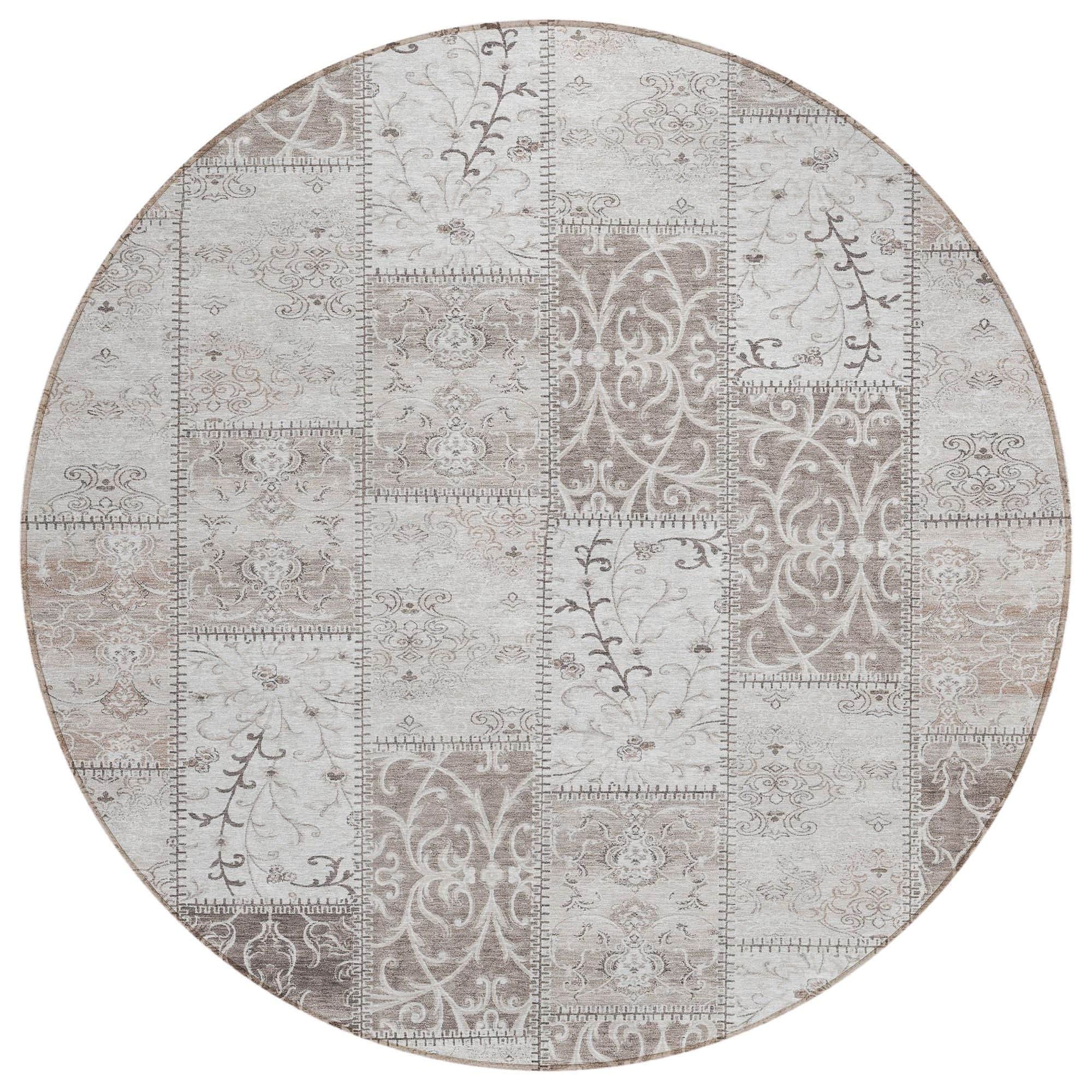 Machine Washable Taupe Brown Rug - Indoor / Outdoor - Kids / Pet Friendly Panel Print Rug