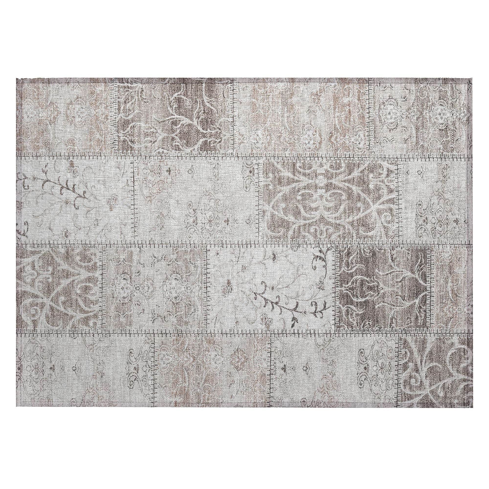 Machine Washable Taupe Brown Rug - Indoor / Outdoor - Kids / Pet Friendly Panel Print Rug