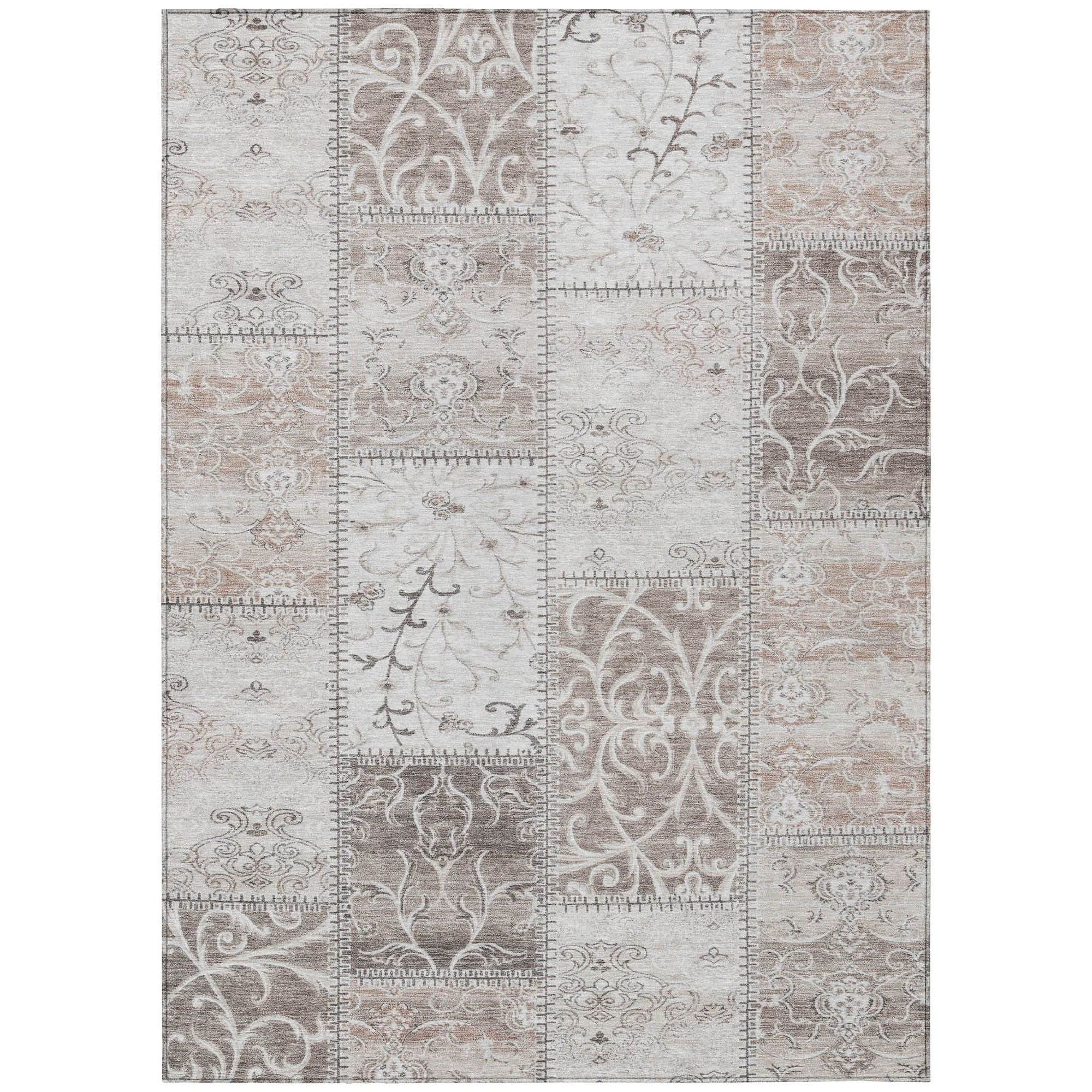 Machine Washable Taupe Brown Rug - Indoor / Outdoor - Kids / Pet Friendly Panel Print Rug