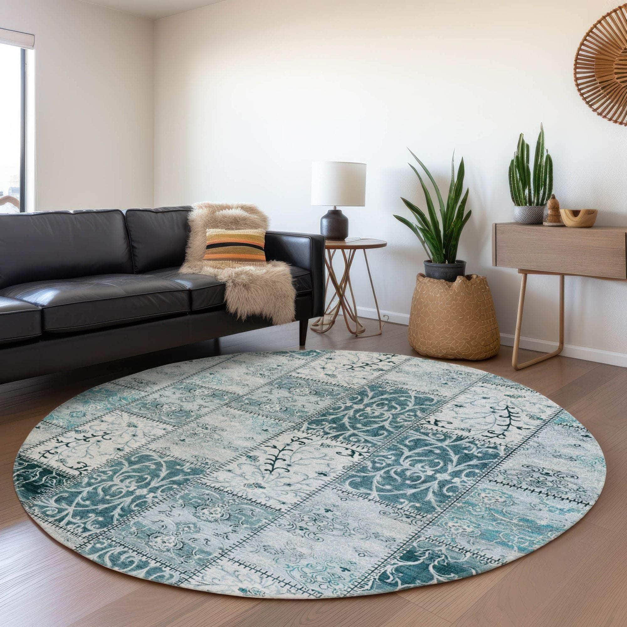 Machine Made ACN566 Teal Rugs