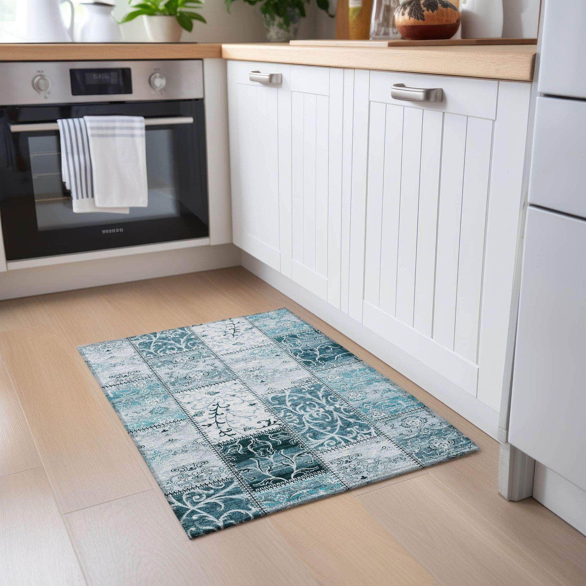 Machine Made ACN566 Teal Rugs