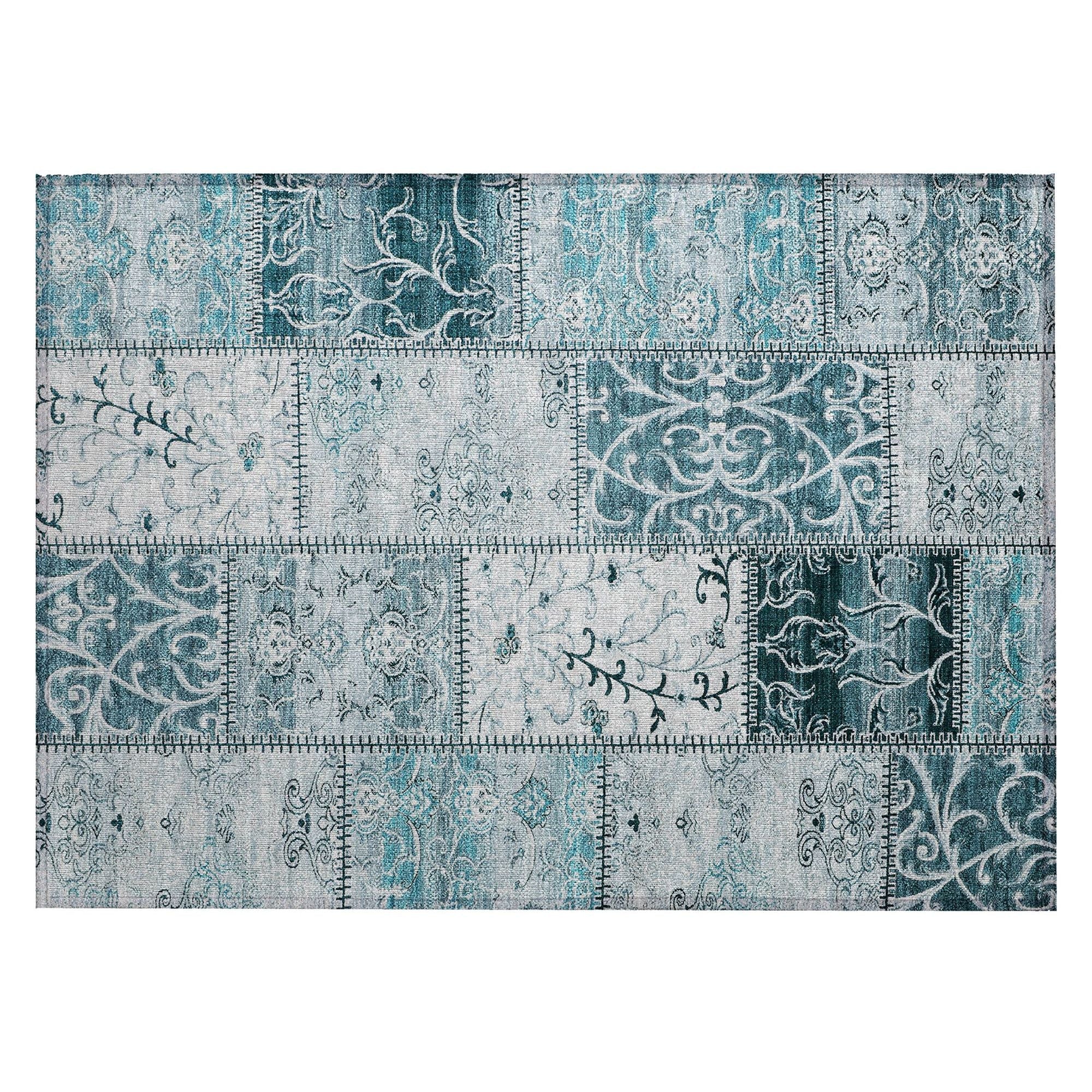Machine Washable Teal Rug - Indoor / Outdoor - Kids / Pet Friendly Panel Print Rug