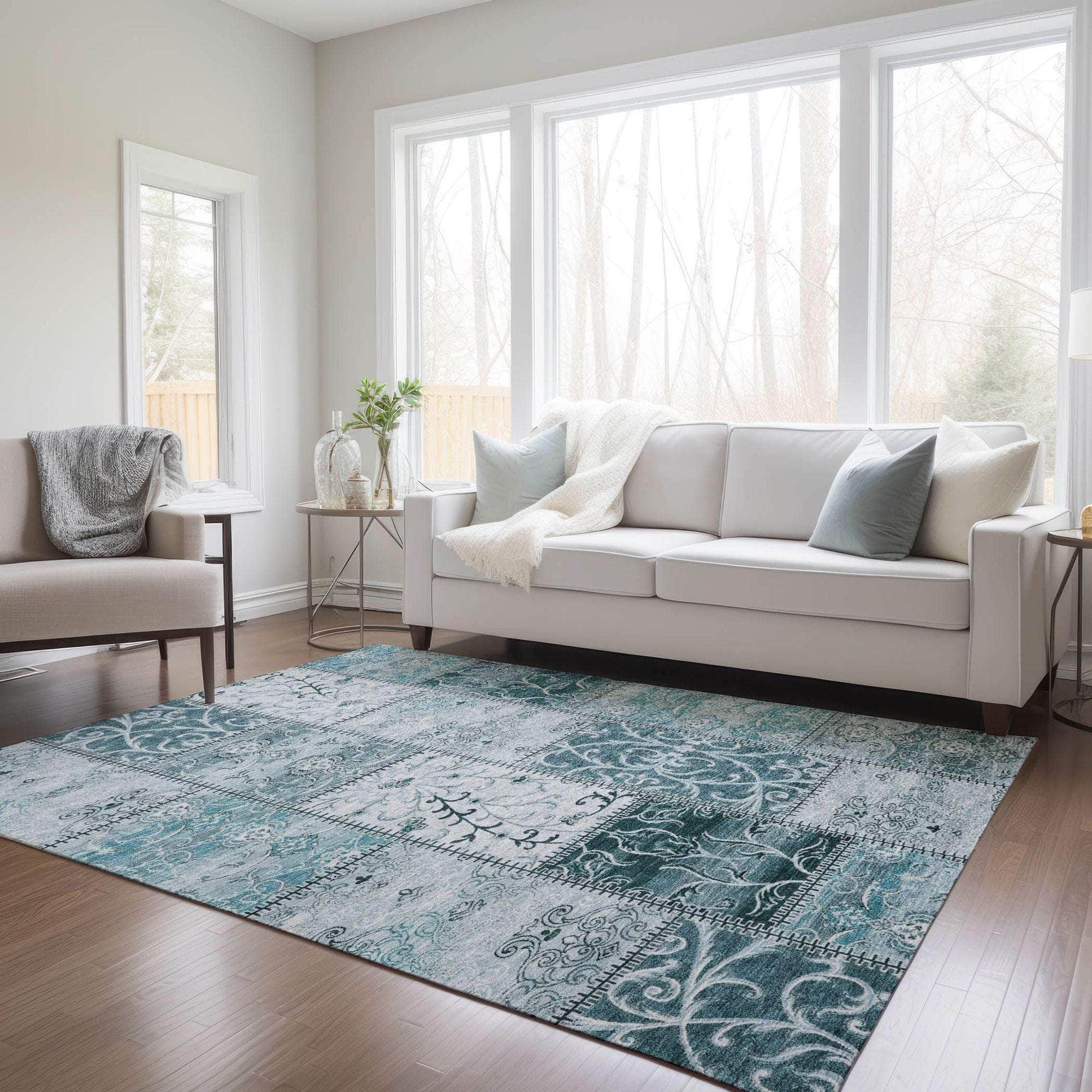 Machine Made ACN566 Teal Rugs