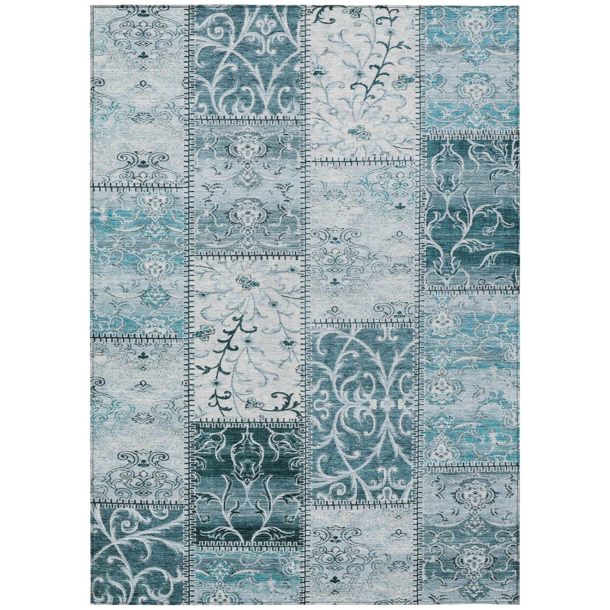Machine Washable Teal Rug - Indoor / Outdoor - Kids / Pet Friendly Panel Print Rug
