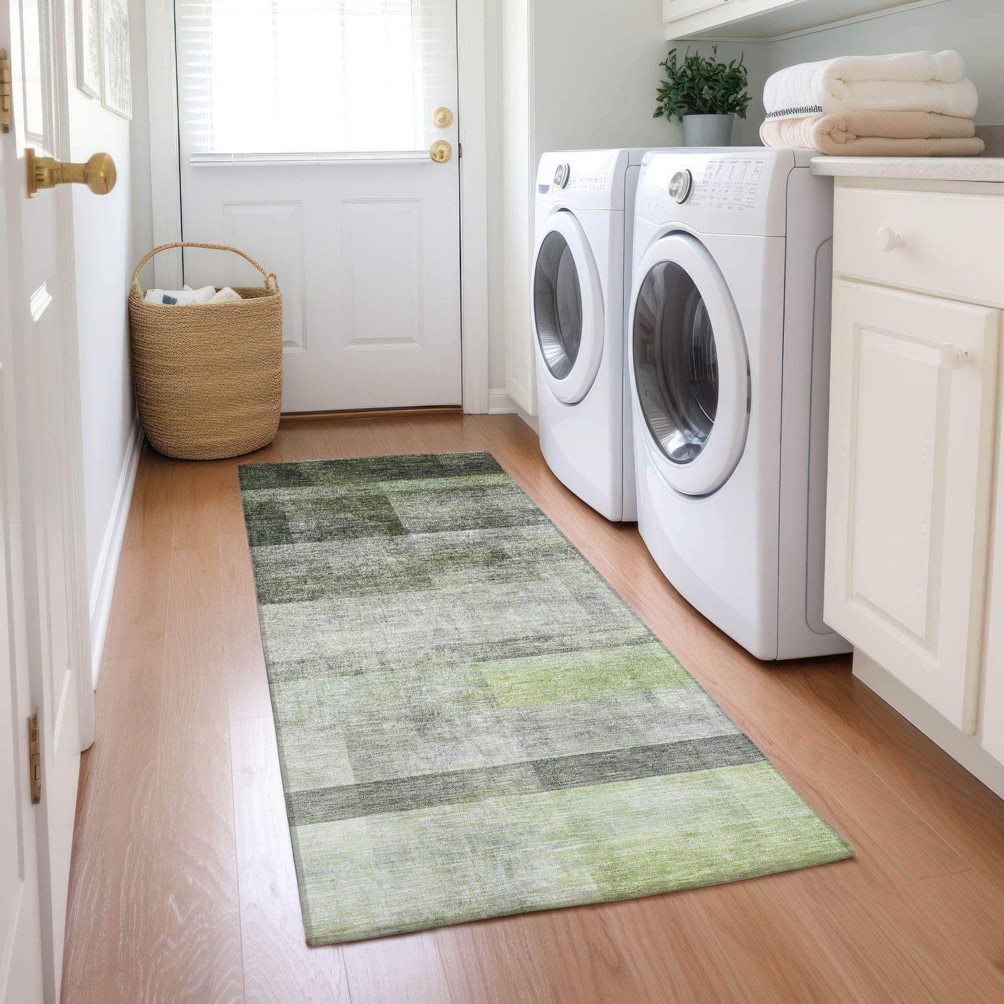 Machine Made ACN568 Olive Green Rugs