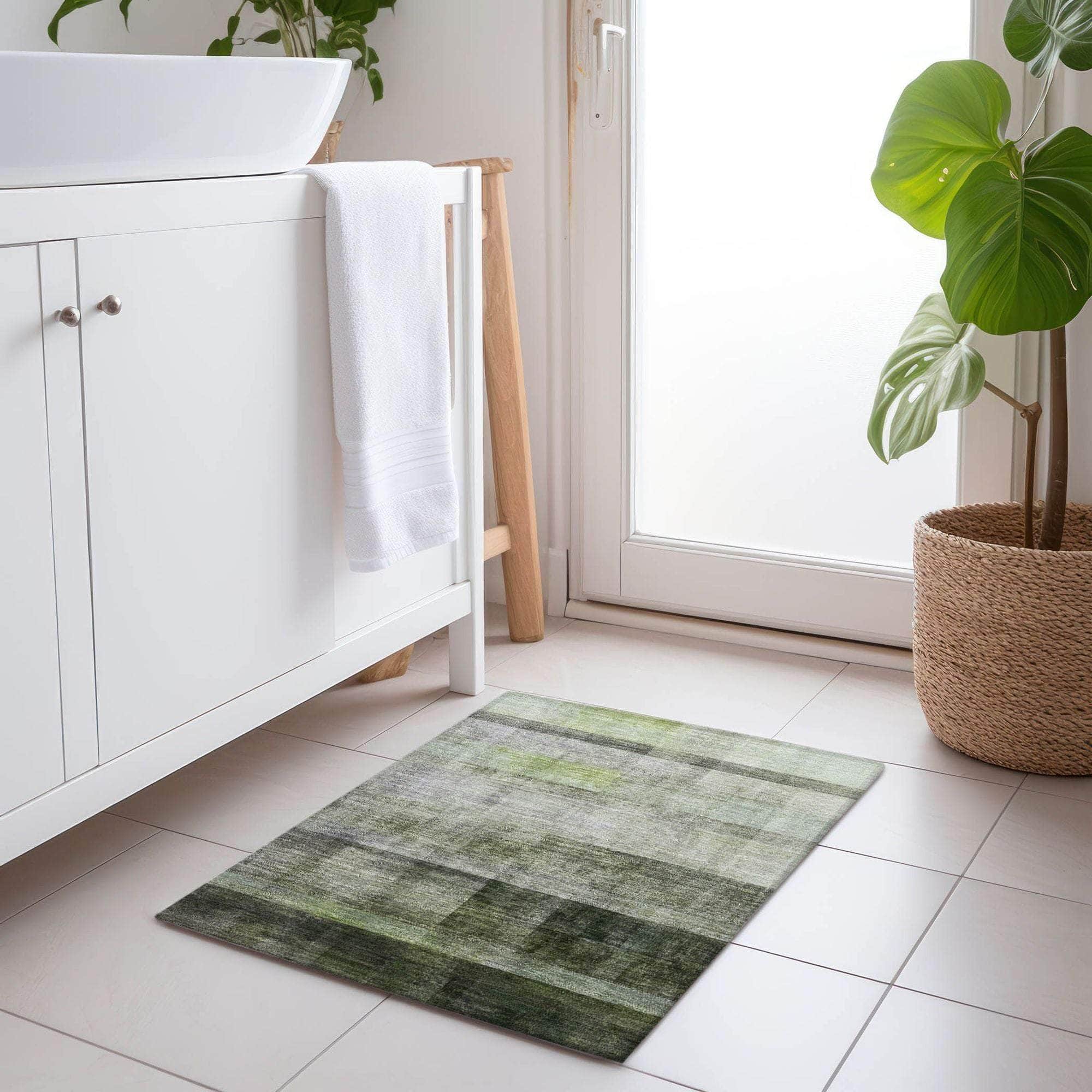 Machine Made ACN568 Olive Green Rugs
