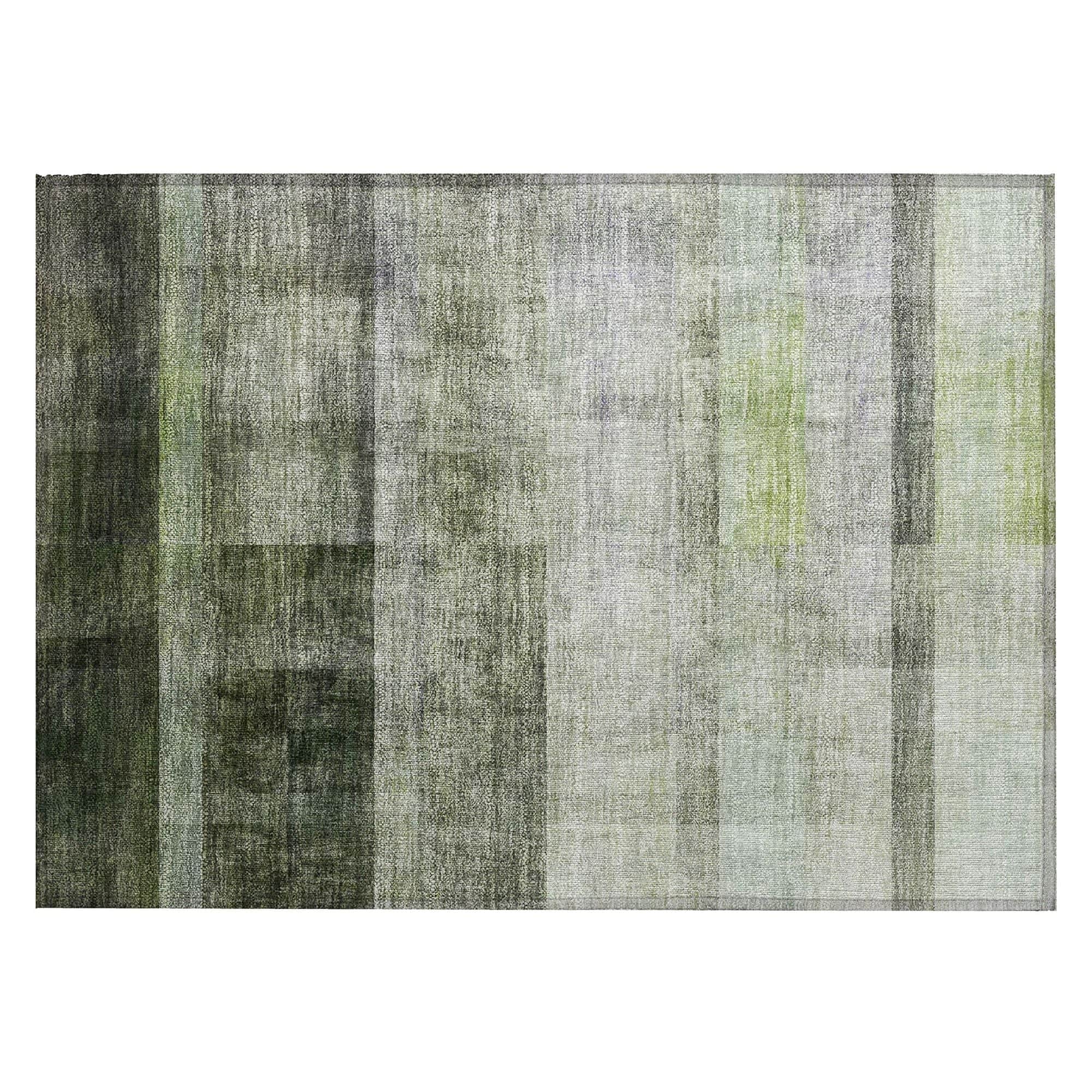 Machine Washable Olive Green Rug - Indoor / Outdoor - Kids / Pet Friendly Casual Print Rug