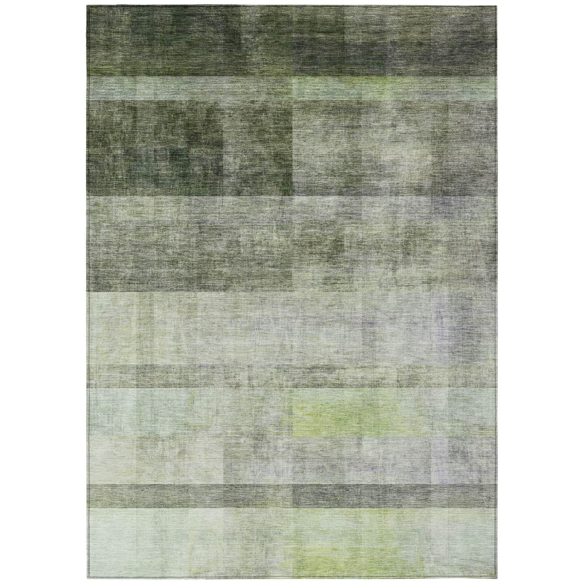 Machine Washable Olive Green Rug - Indoor / Outdoor - Kids / Pet Friendly Casual Print Rug