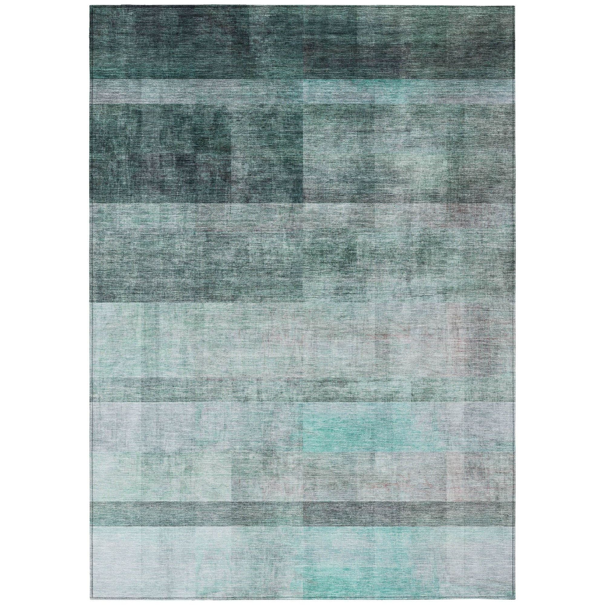 Machine Washable Teal Rug - Indoor / Outdoor - Kids / Pet Friendly Casual Print Rug