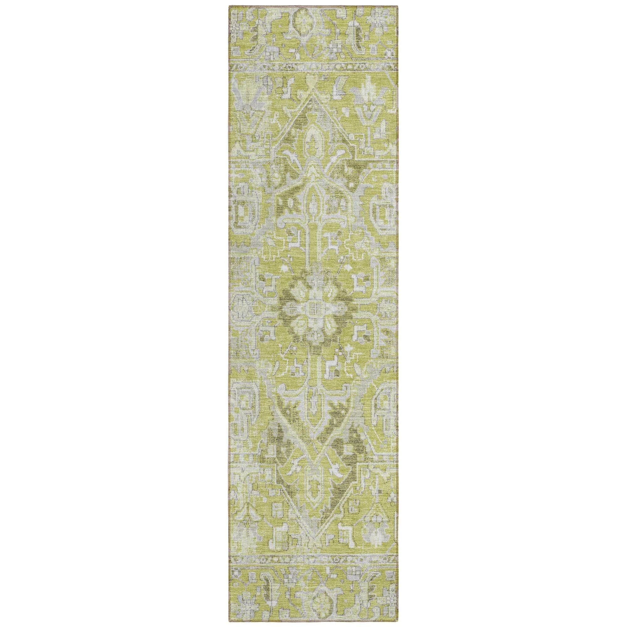 Machine Washable Aloe Green Rug - Indoor / Outdoor - Kids / Pet Friendly Oriental Print Rug