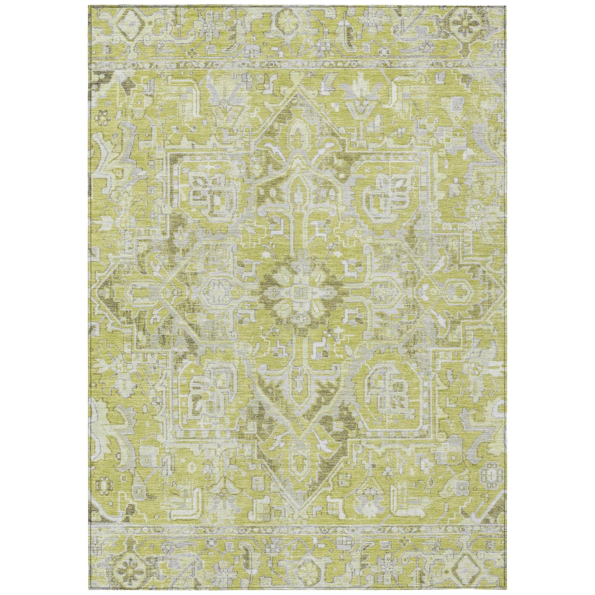 Machine Washable Aloe Green Rug - Indoor / Outdoor - Kids / Pet Friendly Oriental Print Rug