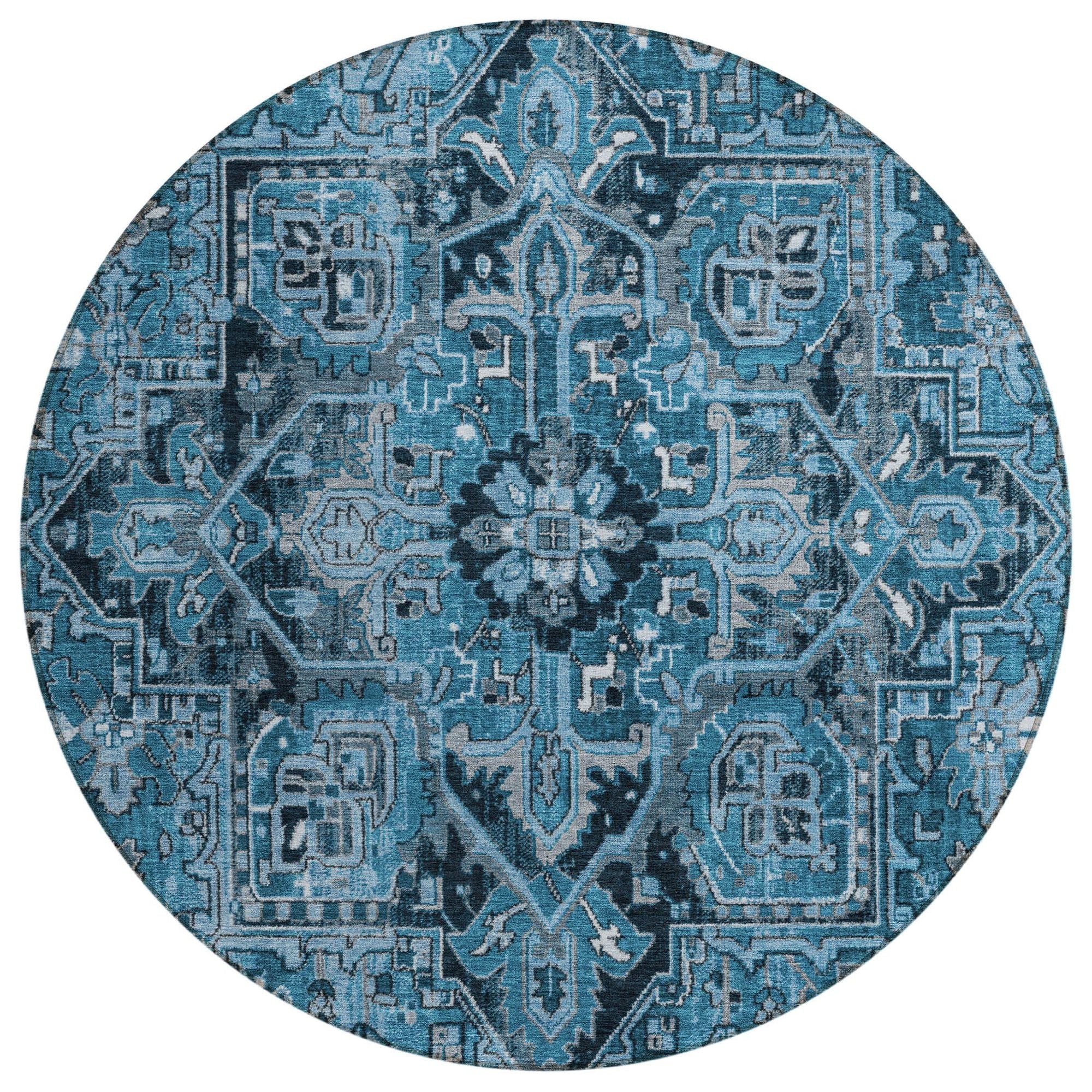 Machine Washable Blue Rug - Indoor / Outdoor - Kids / Pet Friendly Oriental Print Rug