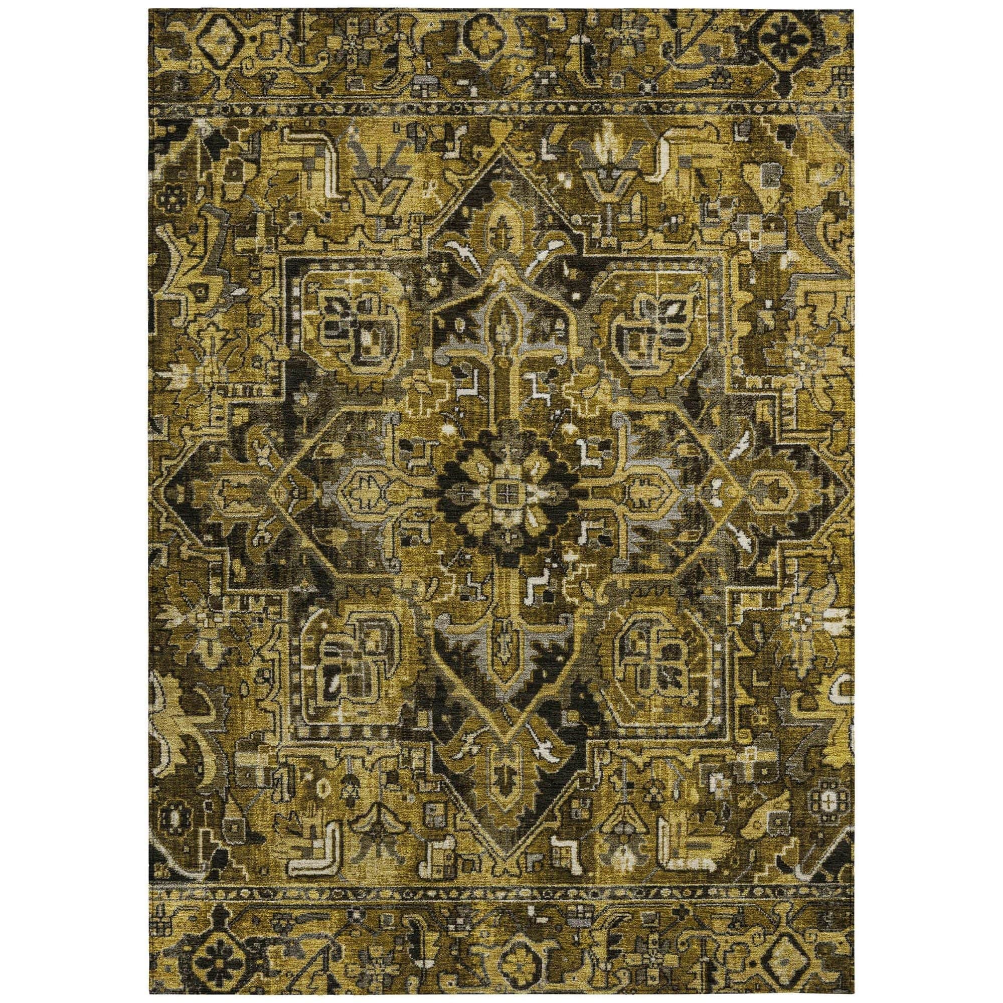 Machine Washable Brown Rug - Indoor / Outdoor - Kids / Pet Friendly Oriental Print Rug
