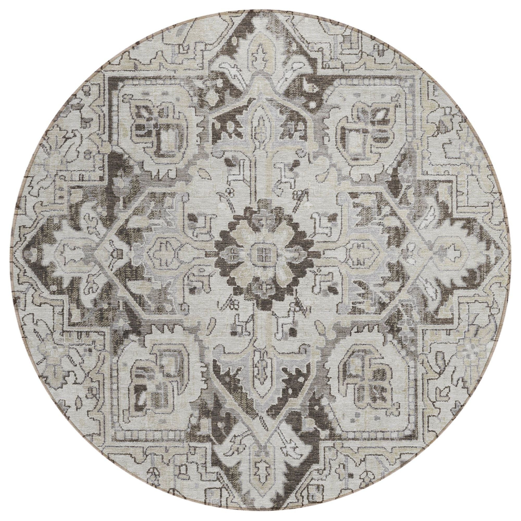 Machine Washable Ivory Rug - Indoor / Outdoor - Kids / Pet Friendly Oriental Print Rug